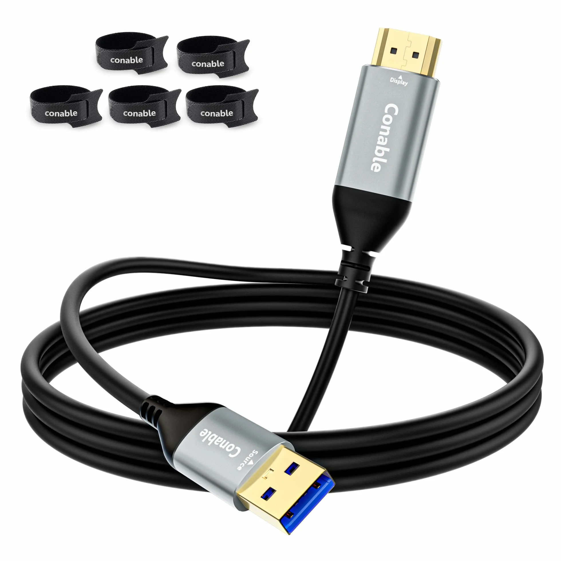 Kabel adaptera USB na HDMI, jednokierunkowy USB-A 3.0 na HDMI HD Audio Video elastyczny kabel, Smart Chip, prawdziwe 2K/1080P @ 60 Hz, do telewizora, projektora, monitora, obsługuje tylko Windows 11