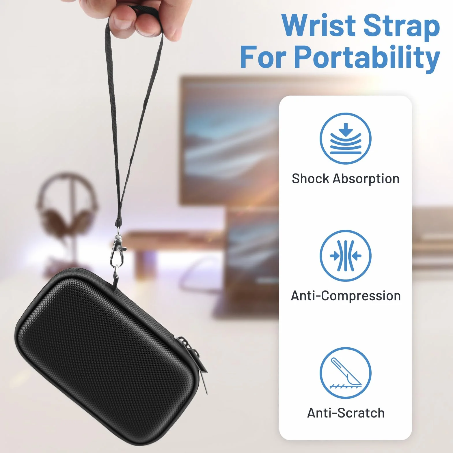 GlasFlength Etui do SanDisk Extreme PRO, kieszeń na dysk twardy do SanDisk 1TB 2TB twarde etui ochronne z paskiem na rękę SSD Case do SD SSDE81/SD SSDE80/SD SSDE30 (czarny)
