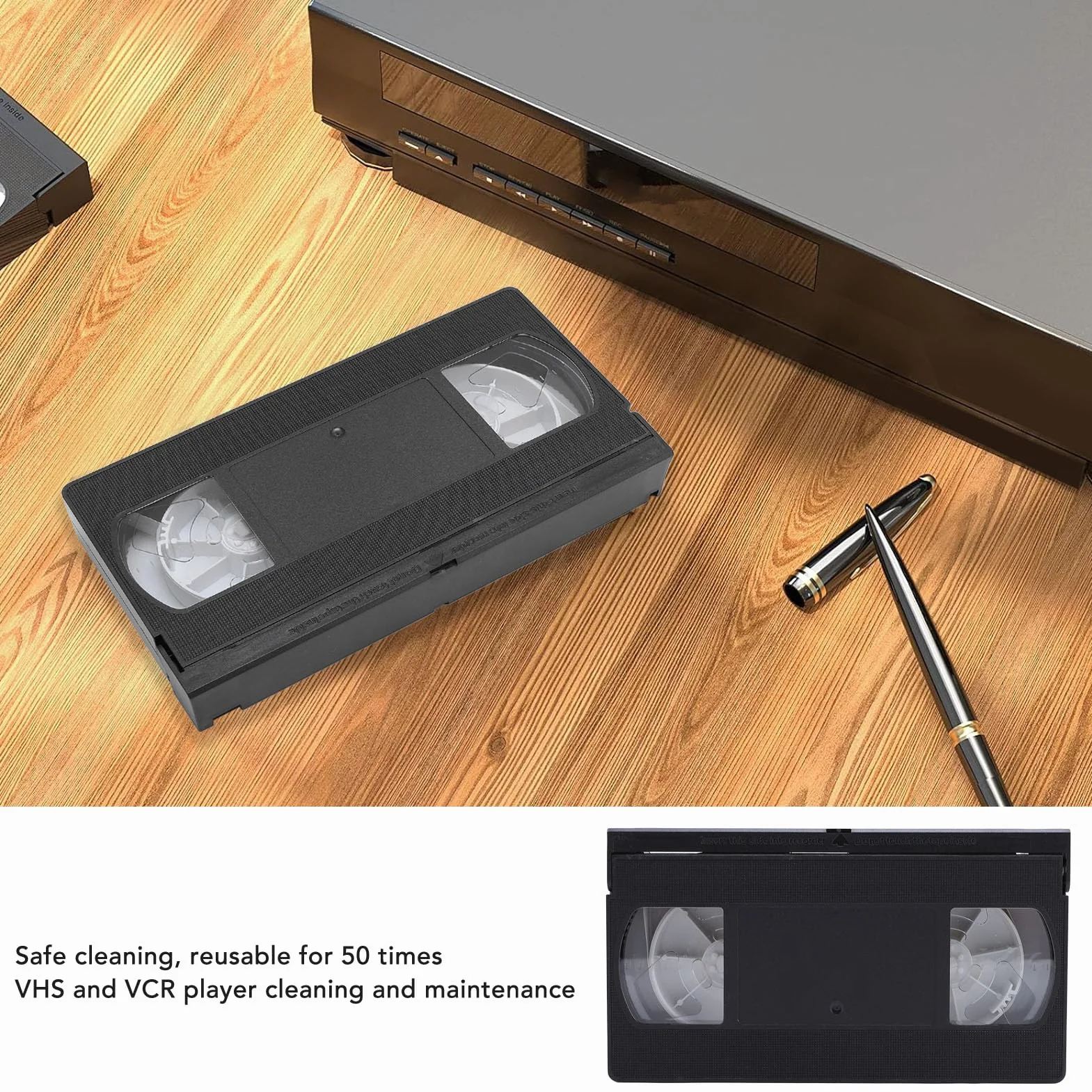 Zestaw do czyszczenia głowic magnetowidów VHS/VCR, Zestaw do czyszczenia głowic magnetowidów VHS, Technologia sucha bez konieczności stosowania płynów, czarna