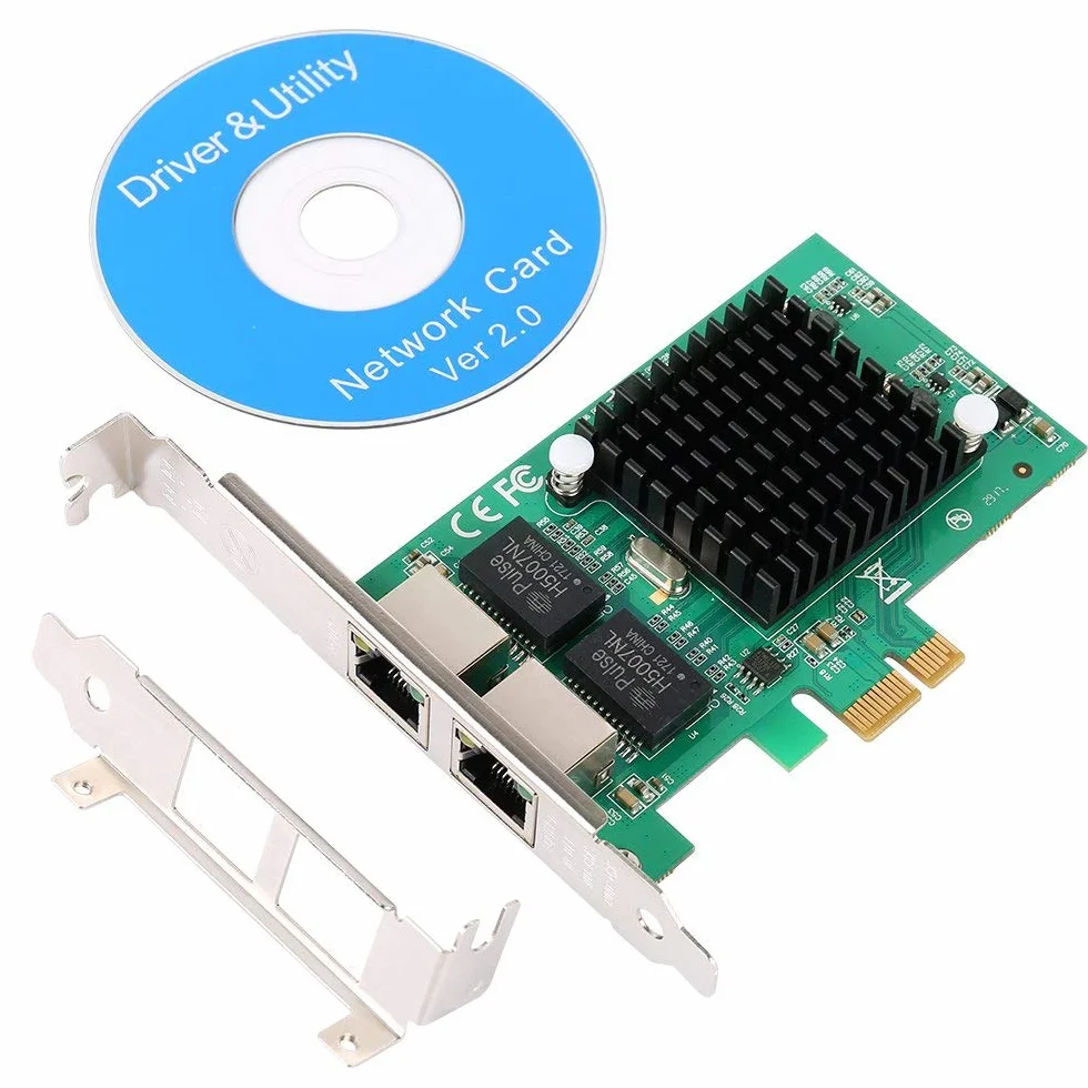 Karta sieciowa Gigabit Ethernet Pci-E 10/100/1000Mbps, Rj45 X2 Dual 2 Porty Pcie Server Interfejs LAN Karta Konwerter Adapter do Komputera PC Niski Wsparcie