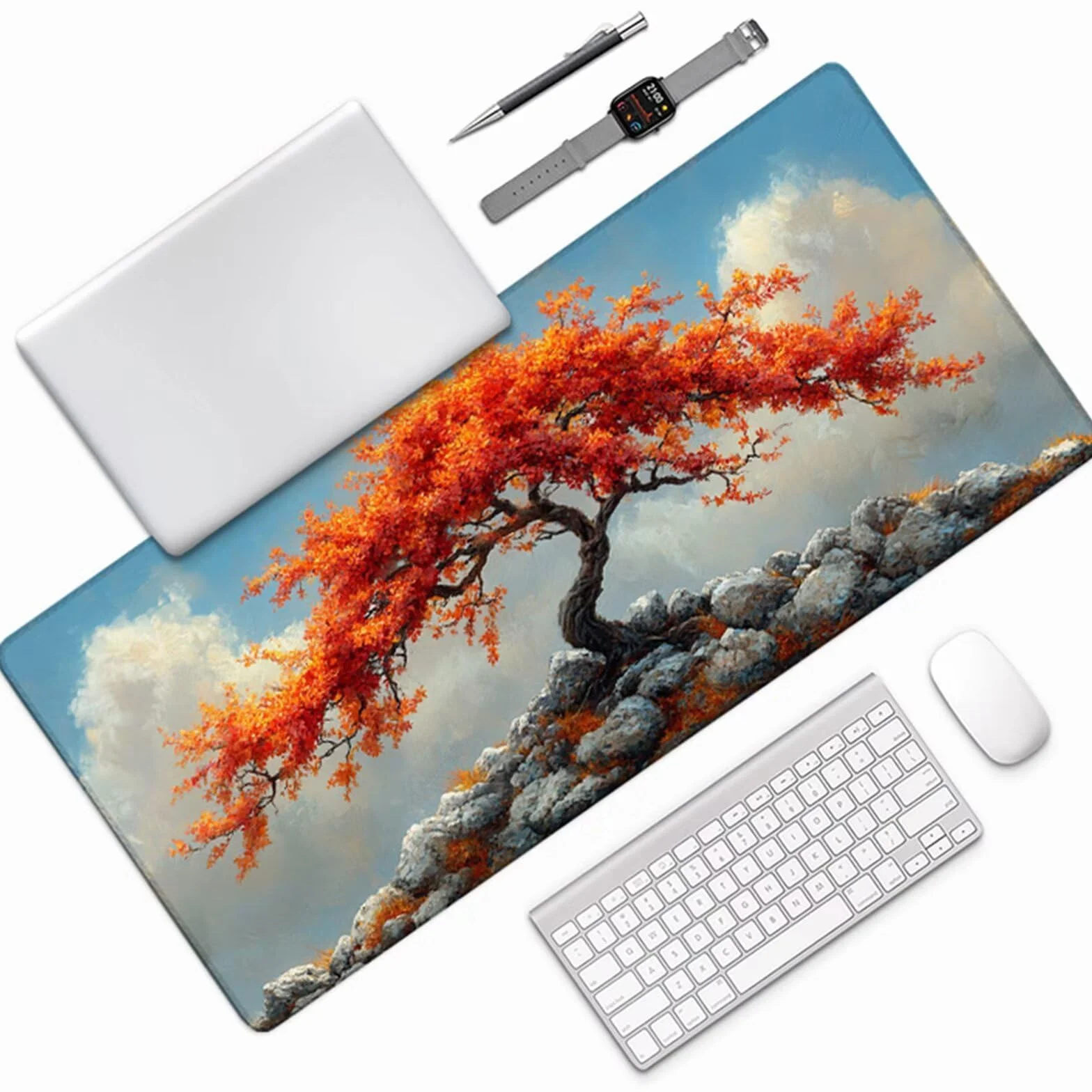 Podkładka pod mysz do gier z drzewem 1600 x 800 x 3 mm, podkładka na biurko XXL, podkładka pod mysz z antypoślizgową gumową podstawą, zwiększona precyzja i szybkość, akcesoria do gier, do biura, 8