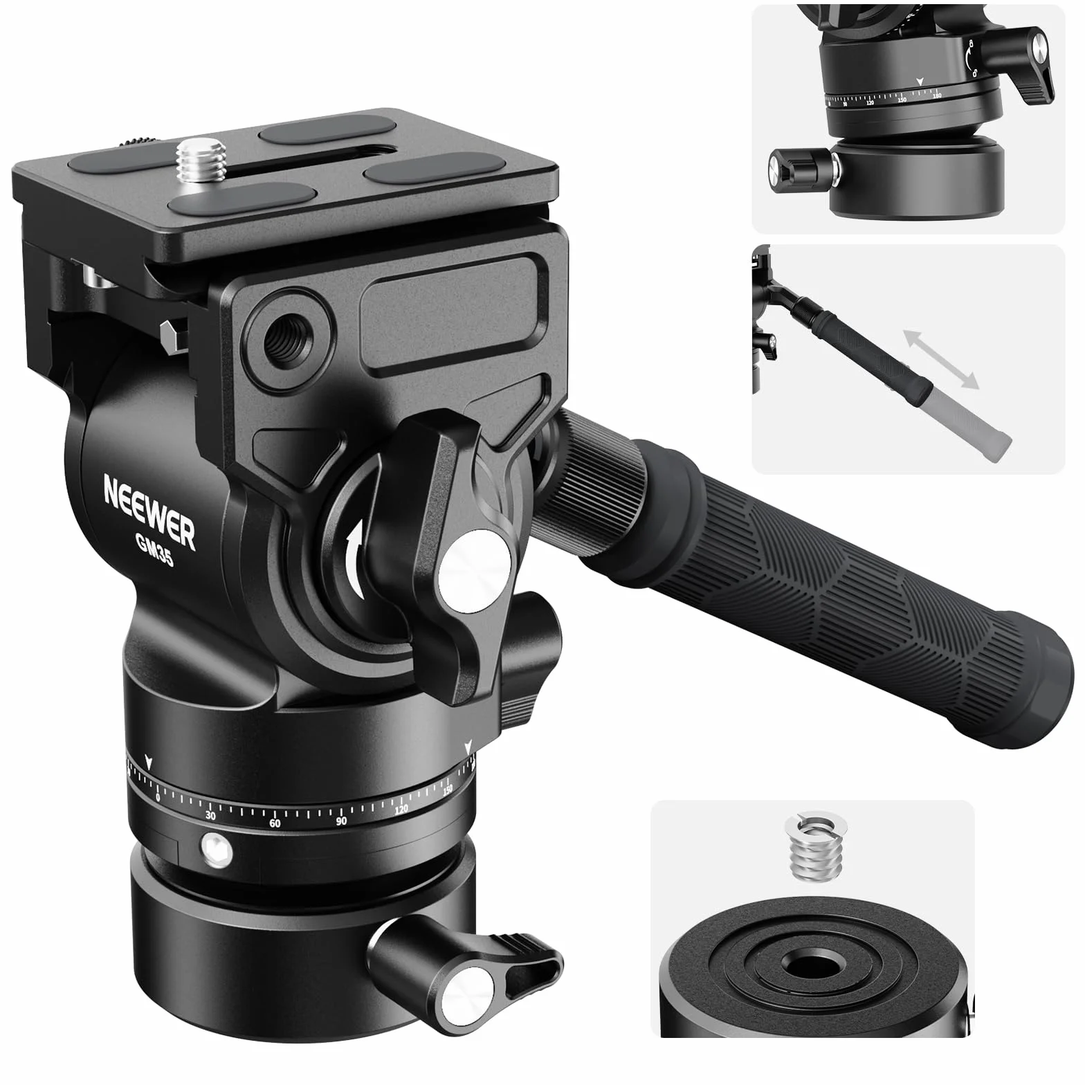 NEEWER Statyw wideo, głowica do poziomowania +/-7° (φ48 mm), mini obrotowy uchwyt głowicy wideo z metalu z płytą Arca QR, uchwyt teleskopowy do kompaktowej kamery wideo, lustrzanka, maks. obciążenie 5