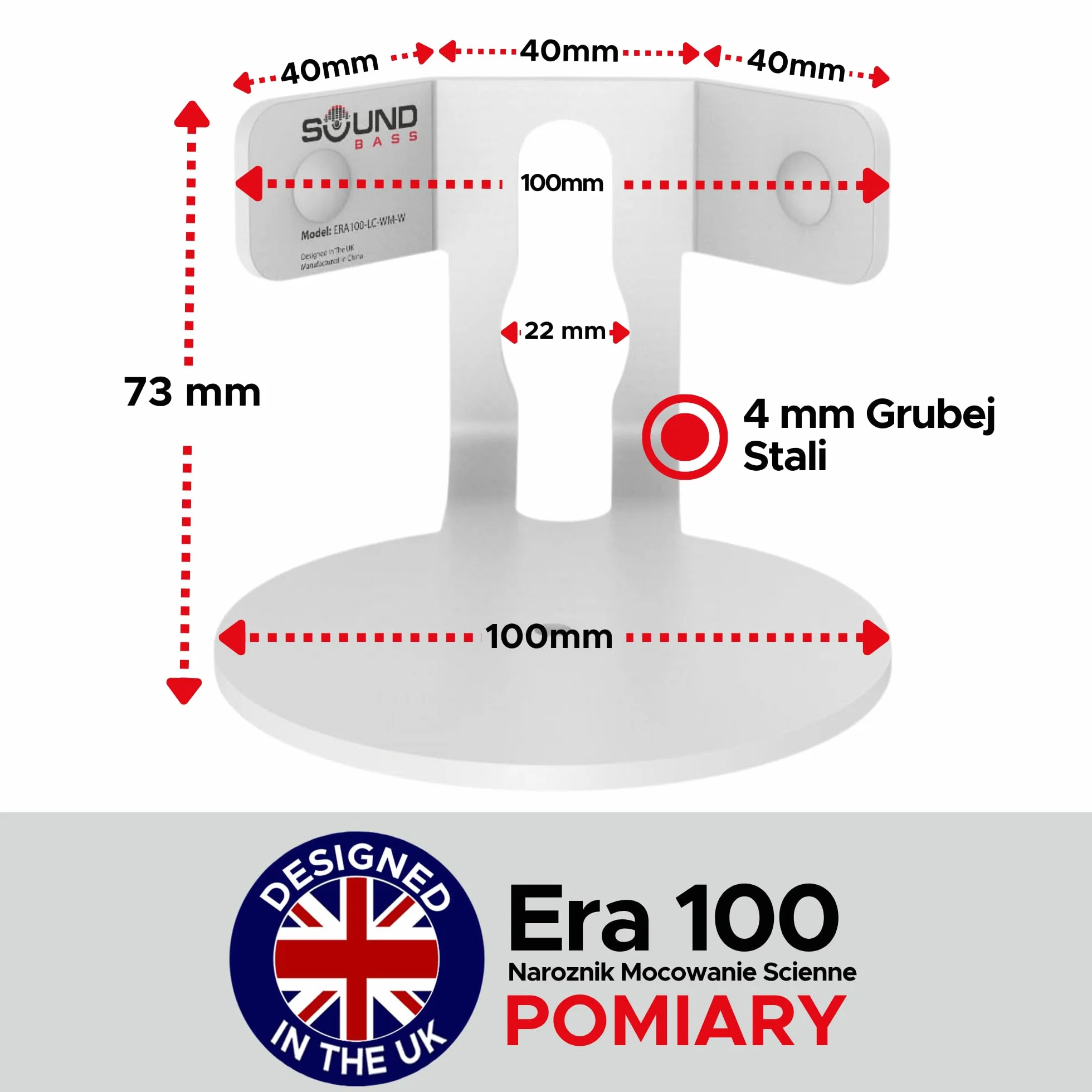 Sound Bass ERA 100 Uchwyt Ścienny Narożny - Niski Profil, Biały, Pojedynczy (1 szt.), Kompletny ze Wszystkimi Elementami Montażowymi, Kompatybilny z Głośnikiem Sonos ERA100 i ERA 100 SL