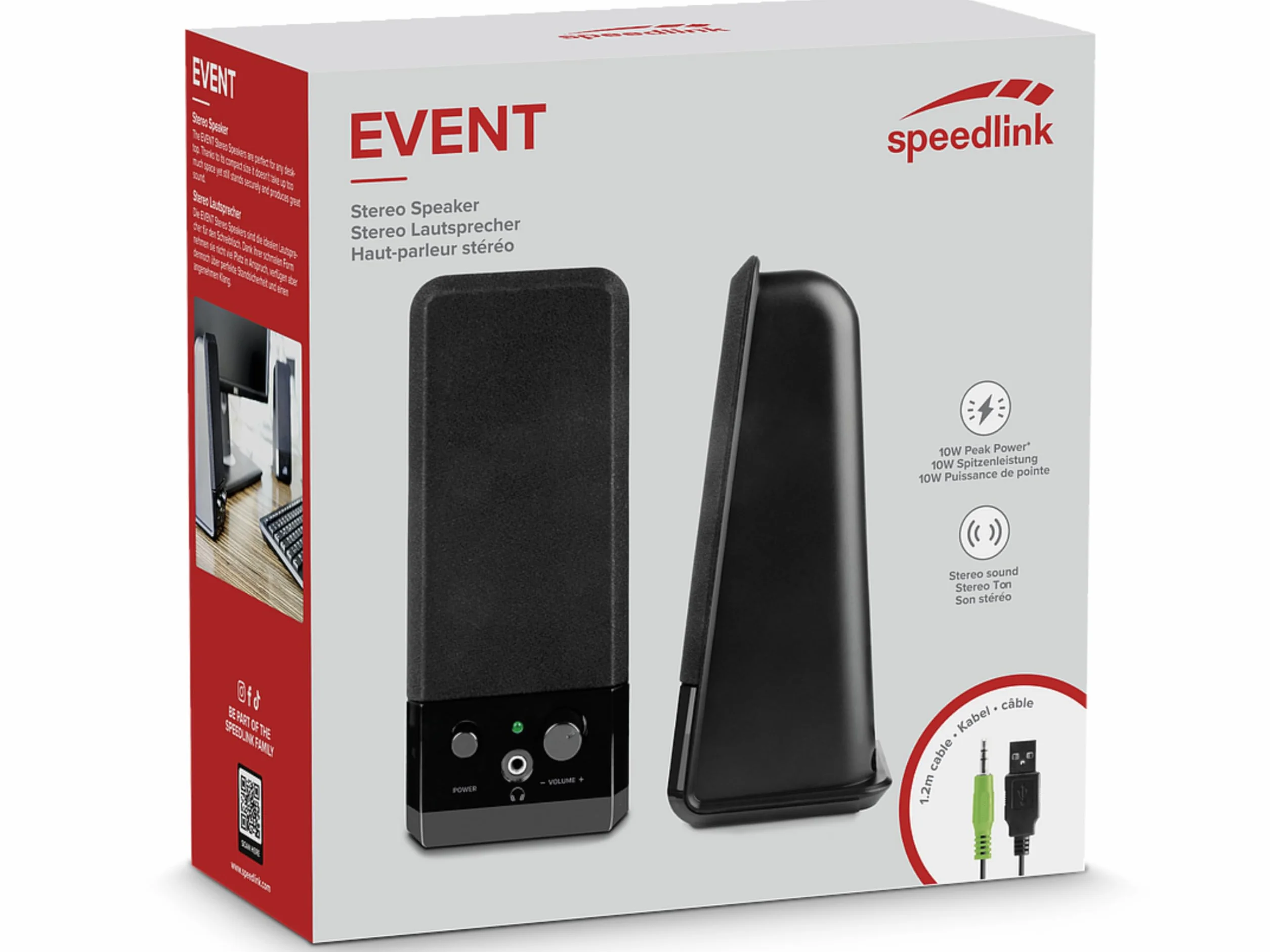 Speedlink Event Stereo Speakers SL-8004-BK, 2-Piece Desktop Set, USB Powered, Slimline Design, 3.5 Millilitre Jack Plug, 5W RMS Output Power, Black