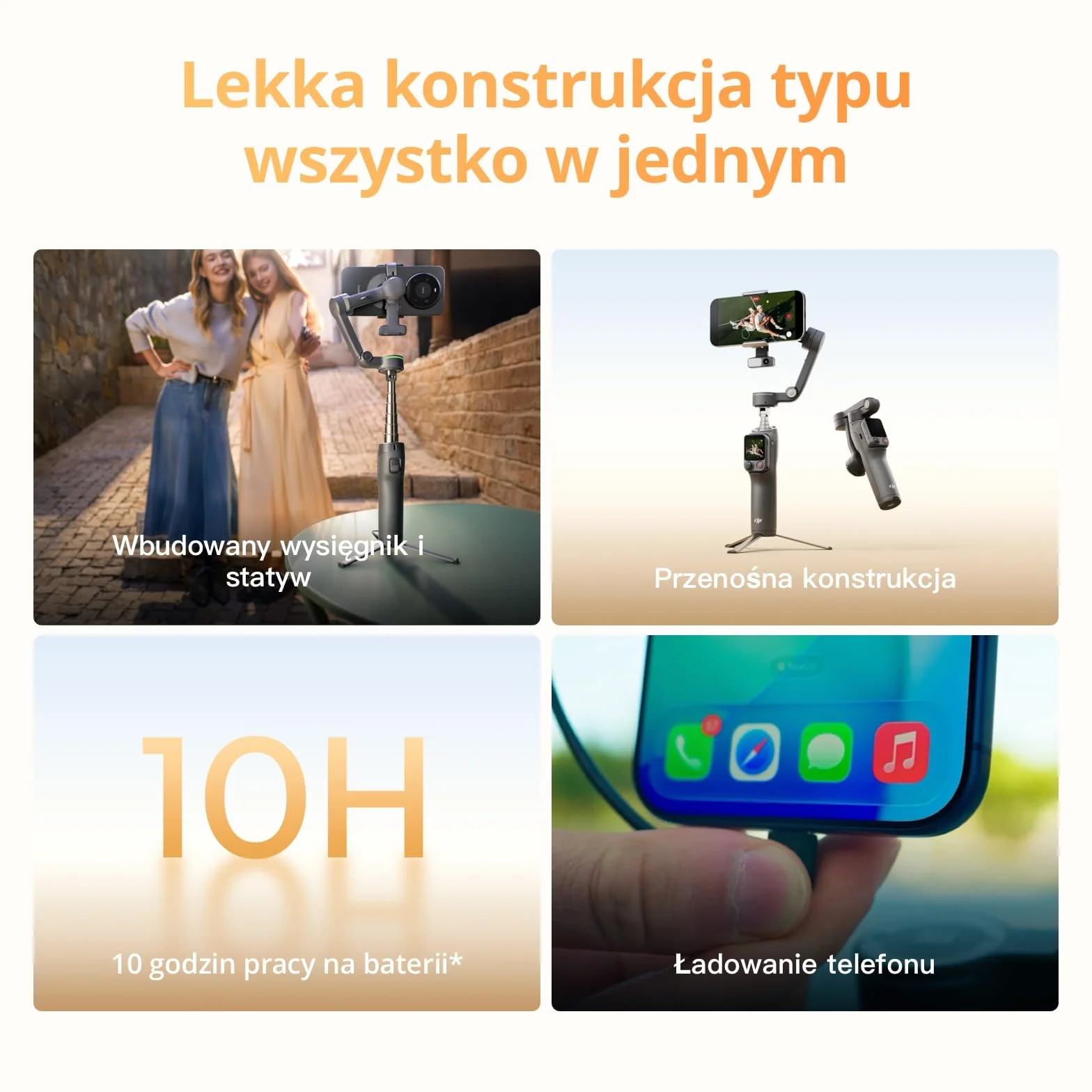 Osmo Mobile 8P+nadajnik Mic Mini 2, gimbal smartfon, mikrofon bezprzewodowy | Stabilizator do iPhone’a i Androida, szczegółowy dźwięk, DJI OsmoAudio, redukcja szumów, stabilizacja 3-osiowa