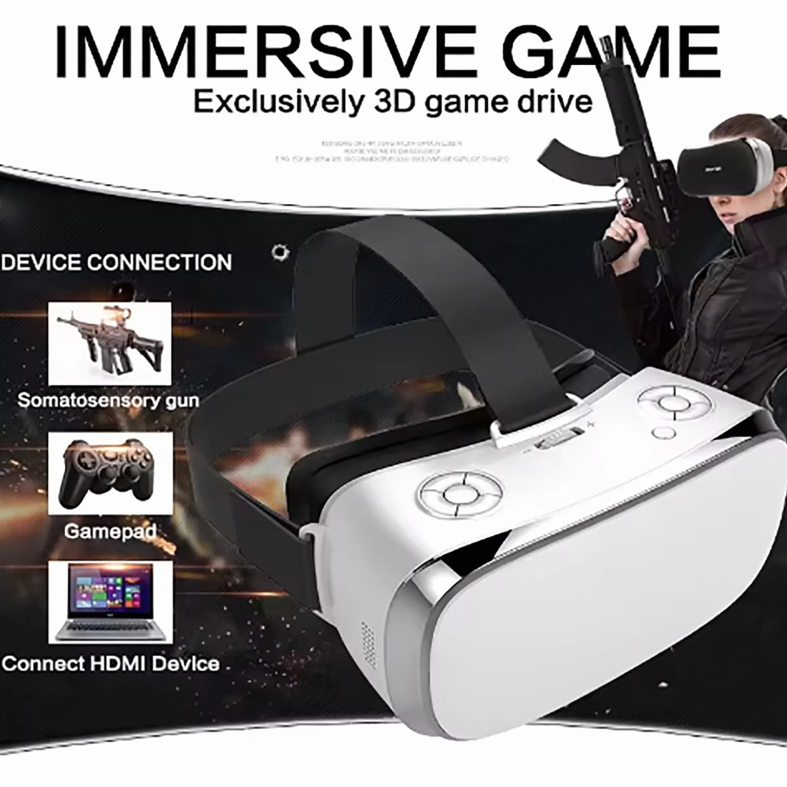 Okulary 3D Do Wirtualnej Rzeczywistości, Przeglądarka Filmów 360° Z Gamepadem, Pojemność Baterii: 3500 MAH, Obsługa Połączenia Wi-Fi, Śledzenie Głowy + Kąt Widzenia Przestrzennego 360°,Black