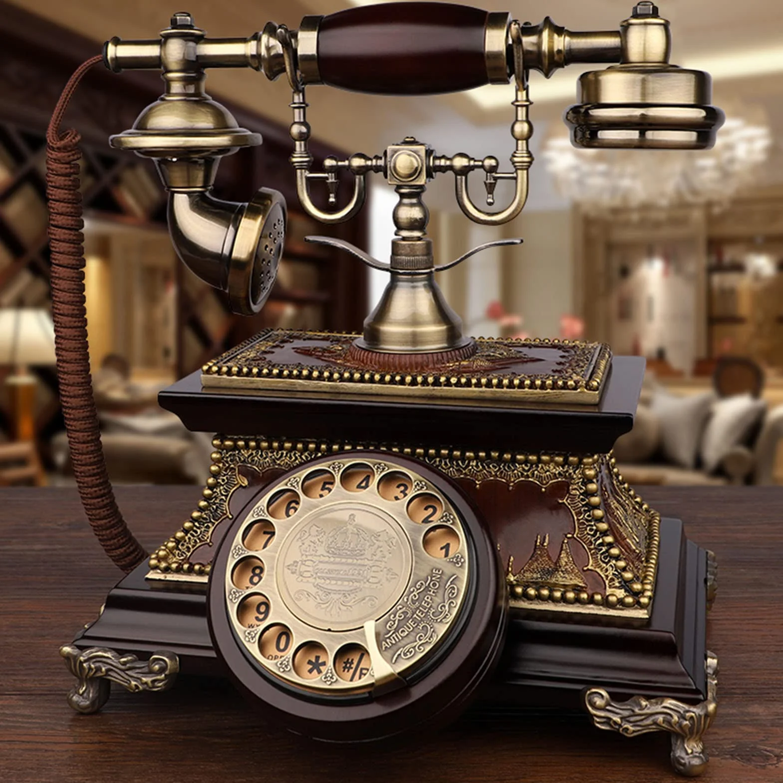 Telefon z obrotową tarczą, przewodowy telefon stacjonarny w stylu vintage do domu i biura, retro staromodny design, klasyczny wystrój domu salonu, świetny pomysł na prezent
