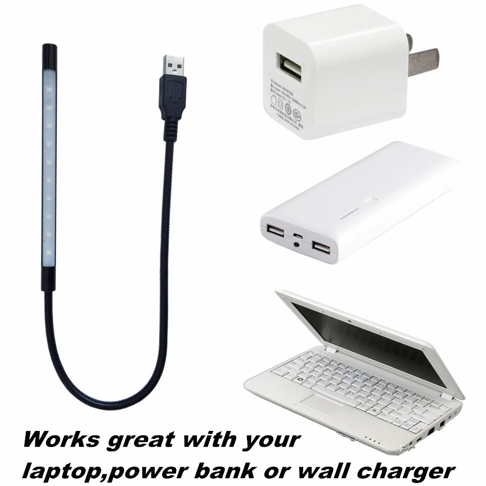 Eleidgs Lampa LED USB 10 LED ściemniana dotykowa przenośna elastyczna szyjka czarna
