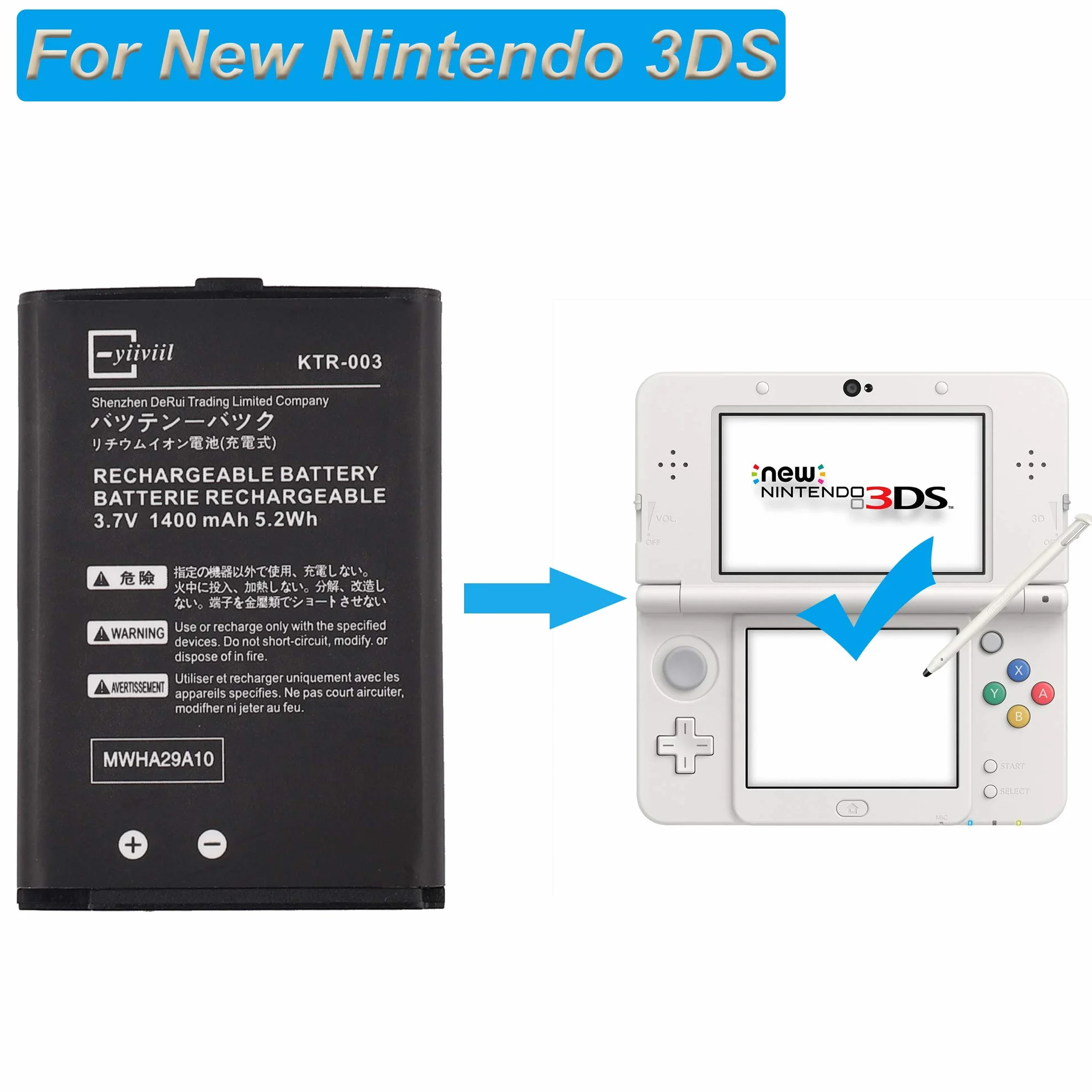 New Battery KTR-003 kompatybilna z New Nintendo 3DS N3DS