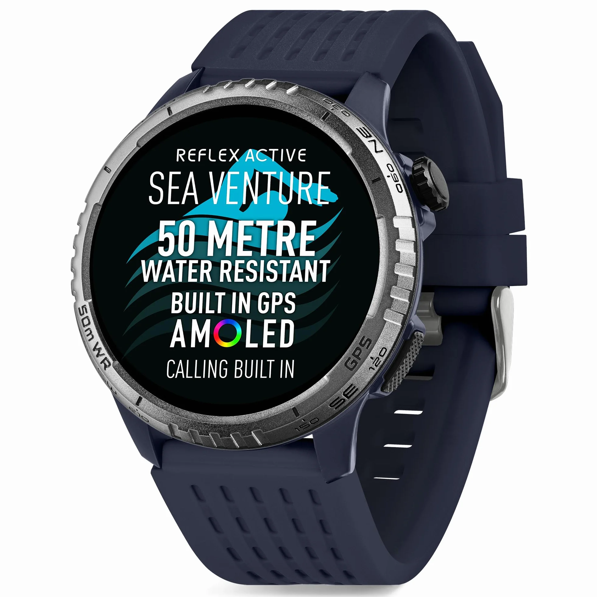 Reflex Active Sea Venture 50 m bezpieczny dla pływania AMOLED GPS niebieski pasek smartwatch