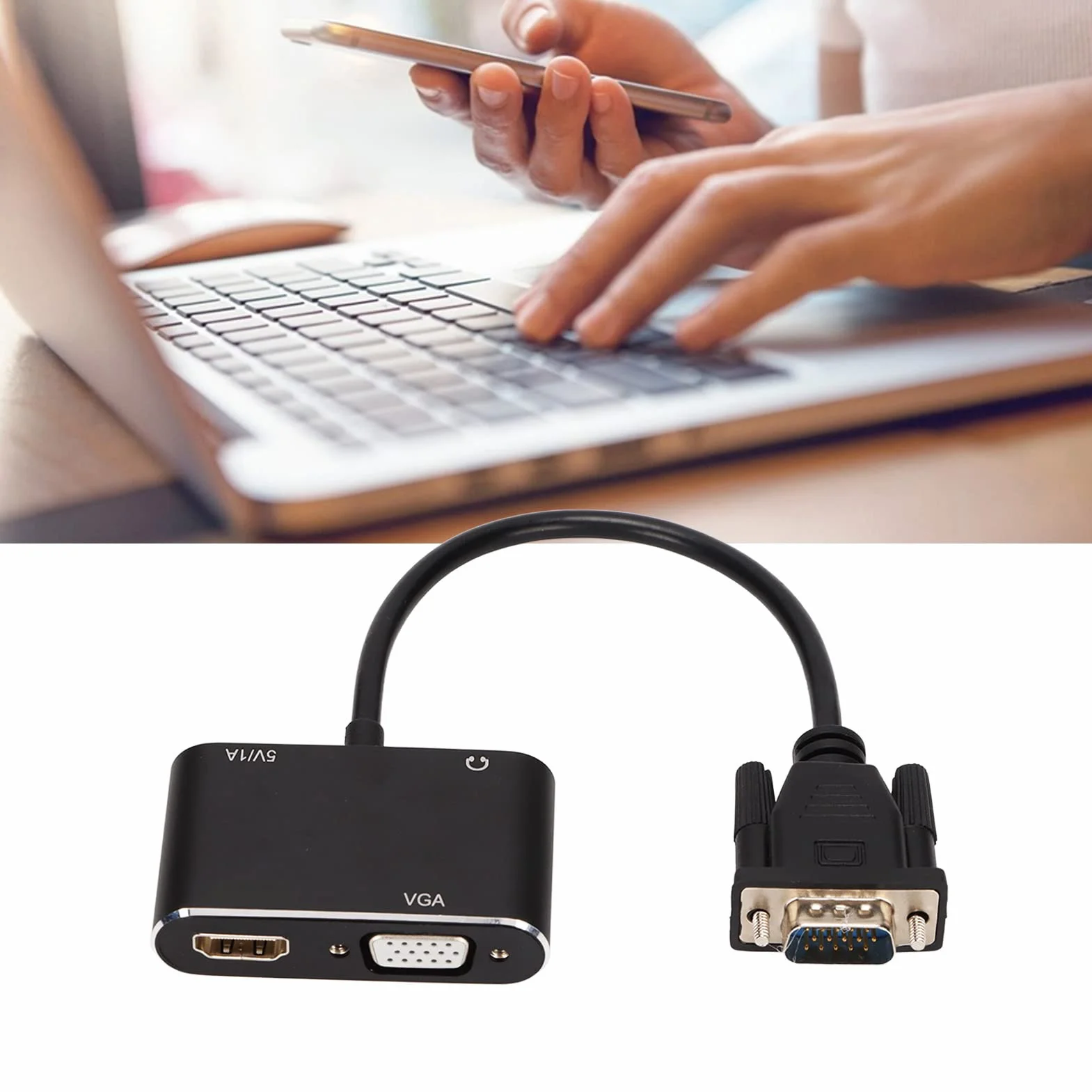 Rozdzielacz 2 w 1 VGA na HDMI Adapter - Stabilne Akcesoria Komputerowe o Wysokiej Rozdzielczości do Komputera Stacjonarnego, Laptopa, Monitora, Projektora