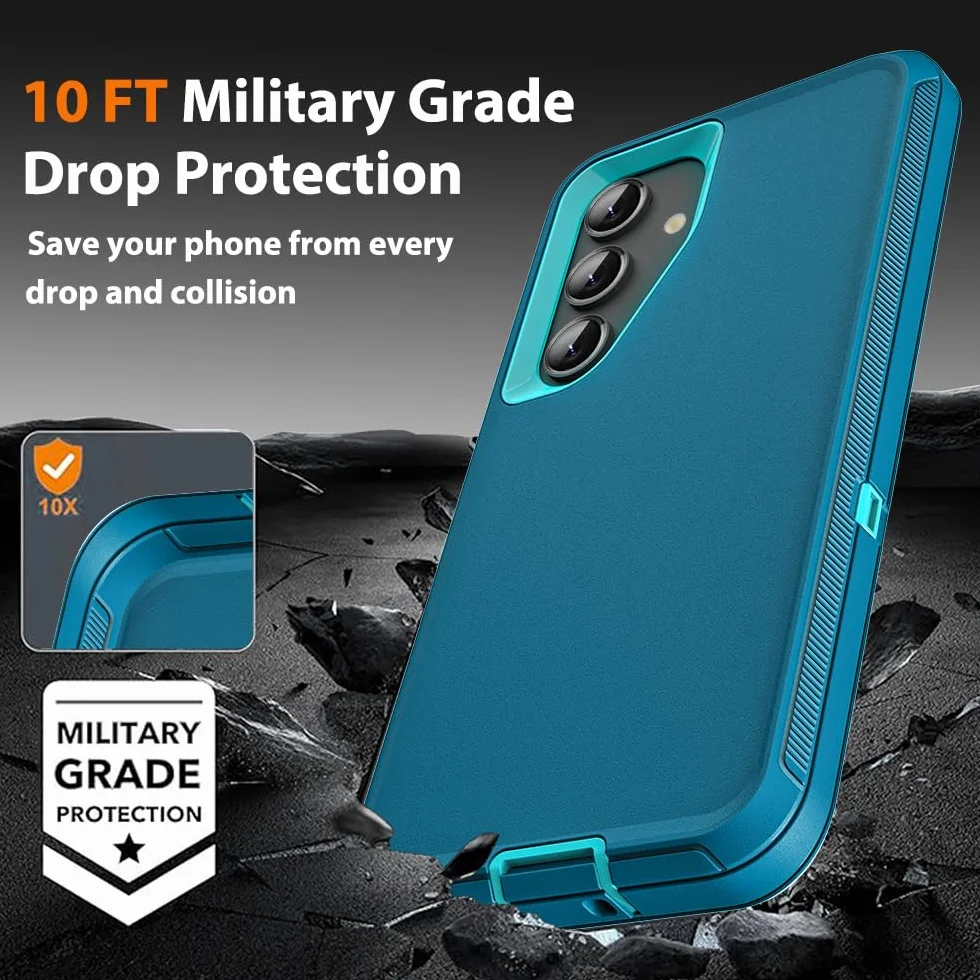 Etui do Samsunga Galaxy S24 z 2 szt. ochraniaczy ekranu ze szkła hartowanego i 1 szt. ochraniaczy obiektywu aparatu, wytrzymałe etui 3 w 1, odporne na wstrząsy, upadki, kurz (niebieskie