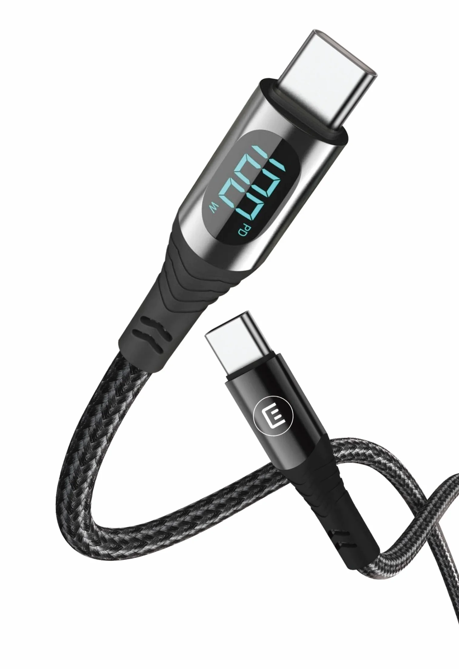 EHMANN 2 w 1 Bundle, wbudowana stacja ładująca USB, ładowarka USB-C 65 W, biały i kabel USB C/C, ładowanie (100 W) + transmisja danych (480 Mbps) + pomiar mocy (wyświetlacz cyfrowy), długość 3 m,