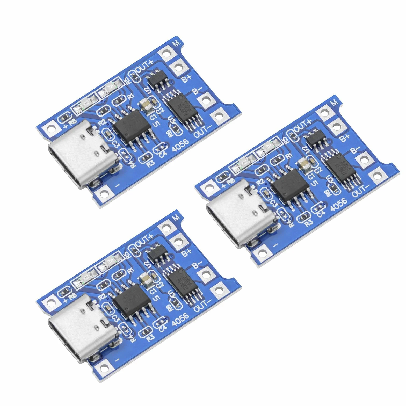 AZDelivery 3 x TP4056 moduł ładowania akumulatora – USB typ C, obwód ochronny, wskaźniki LED – niezbędny do baterii litowo-jonowych lub LiPo