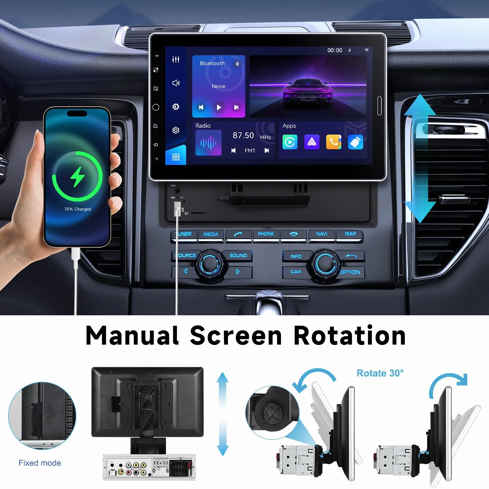 Hodozzy Radio samochodowe 1 DIN z ekranem 10,1 cala, bezprzewodowy Carplay, Android Auto, radio ekran dotykowy 1 Din Bluetooth AM/FM/RDS, MirrorLink EQ USB/AUX odtwarzanie wideo online + kamera