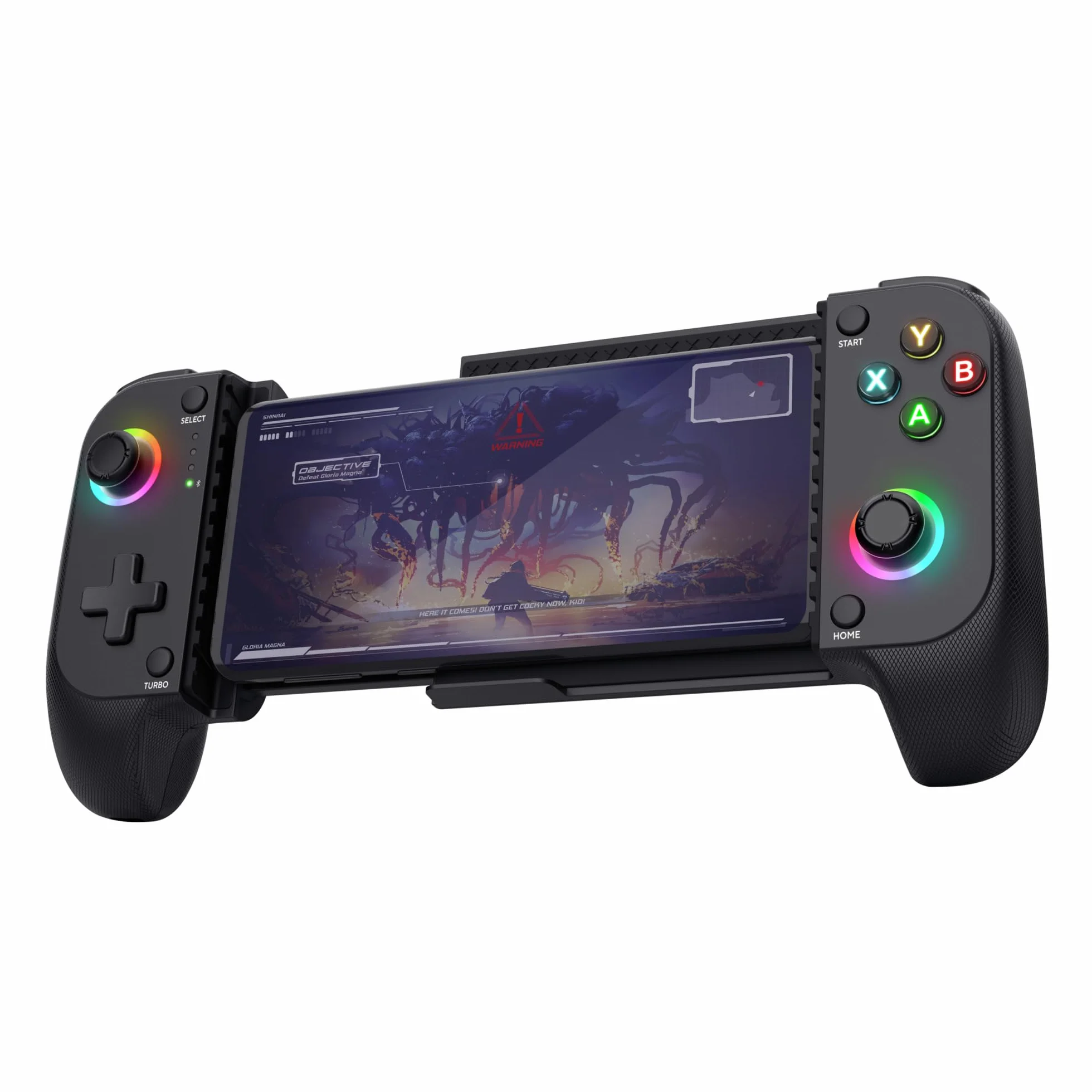 Trust Gaming GXTrust 735 Mylox Kontroler do Gier z Uchwytem na Telefon iPhone Android PS5 Xbox, Akumulator do 12h, Gamepad Bluetooth do Smartfona, Podświetlenie LED RGB, 18 Przycisków, Czarny