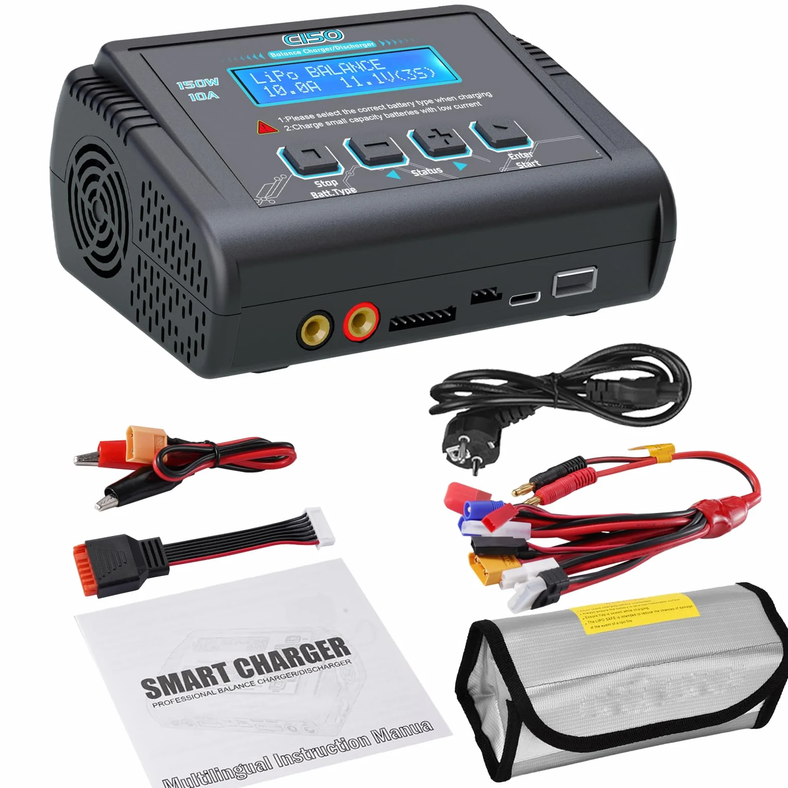 Haisito Ładowarka balansowa High Power 150 W 10 A AC/DC, wielofunkcyjna ładowarka do LiPo NiCd Li-Ion Li-Fe NiMH LiHV PB Smart