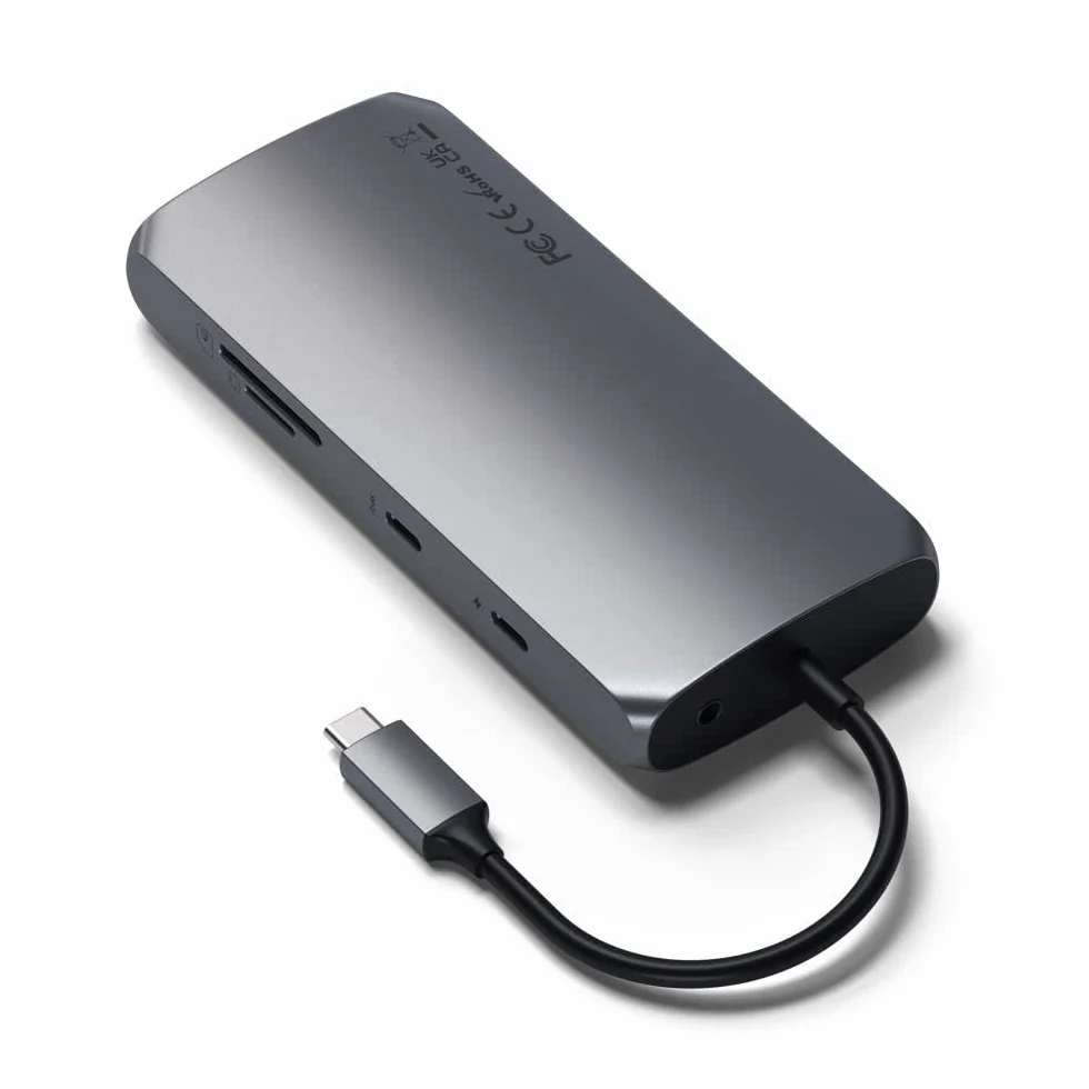 SATECHI hub USB-C MX 9 w 1 z dwoma wyjściami HDMI | PD 100 W, USB-A/USB-C, Gigabit Ethernet, do MacBooka i komputerów z Windows, port USB-C do transmisji danych