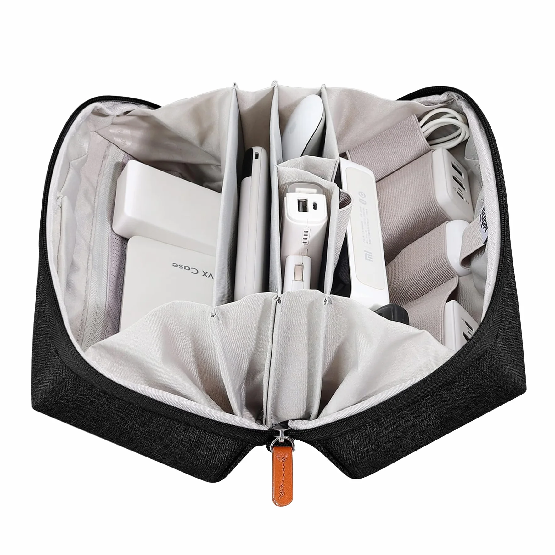 BUBM Elektroniczny organizer na akcesoria Tech Pouch na ładowarkę MacBooka, kable, dysk twardy, przewody, wodoodporne gniazda na torbę do przechowywania na adapter USB, kartę pamięci, Czarny, 23.5CM