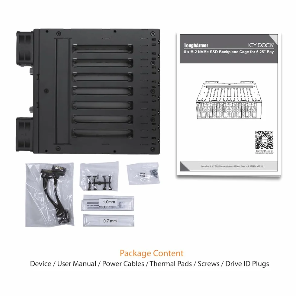 ICY DOCK 8X M.2 NVMe PCIe 4.0 SSD do 8 x SFF-8612 OCuLink (zgodnie z SFF-9402 Rev 1.1) ramka wymienna (kompatybilna z Tri-Mode) - ToughArmor MB873MP-B V2