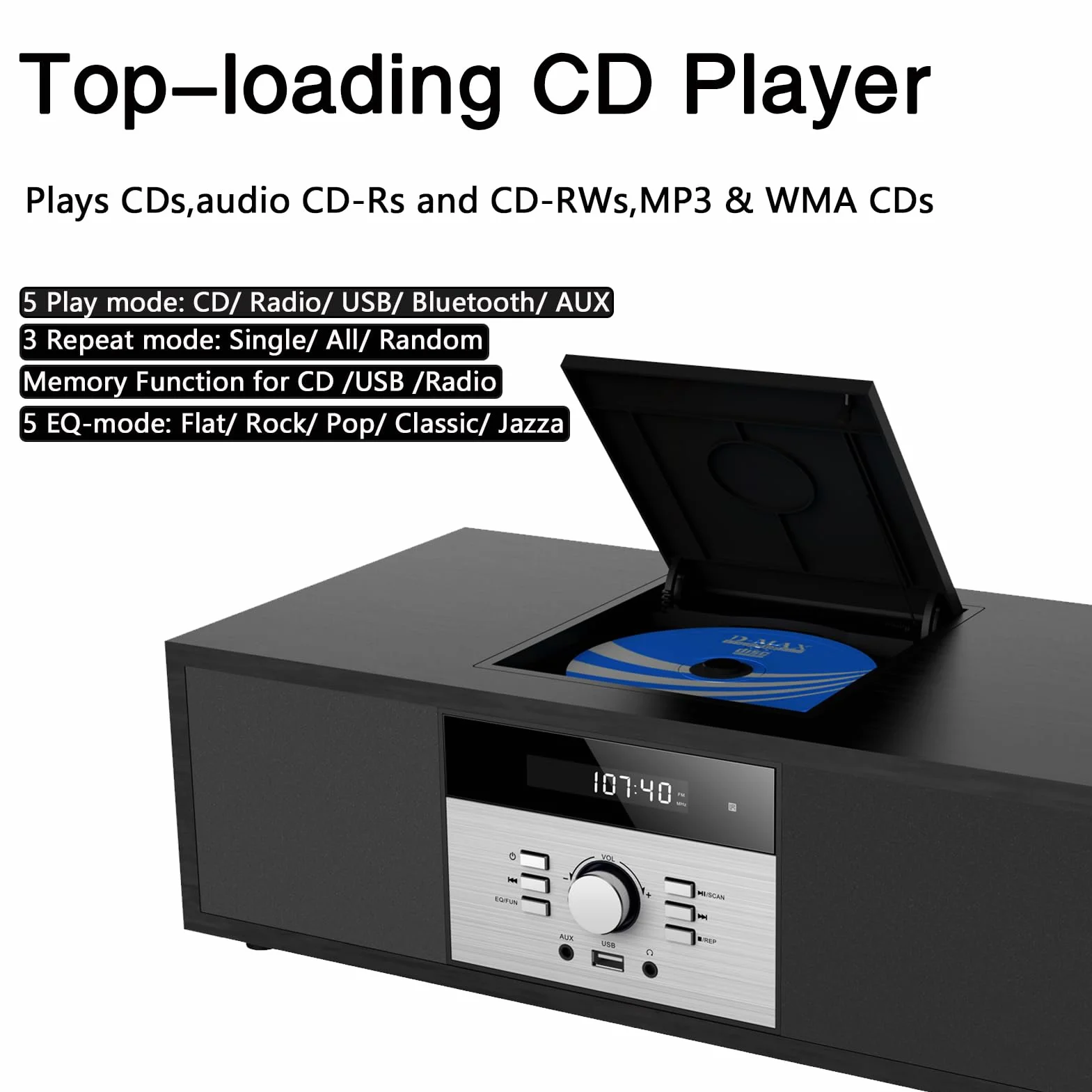 Kompaktowe urządzenia, nostalgiczny zestaw stereo Bluetooth do domu, WISCENT Vintage Micro HiFi Systems, odtwarzacz CD, z Bluetooth Audio Streaming, radio FM, złącze USB, wejście Aux-in, gniazdo