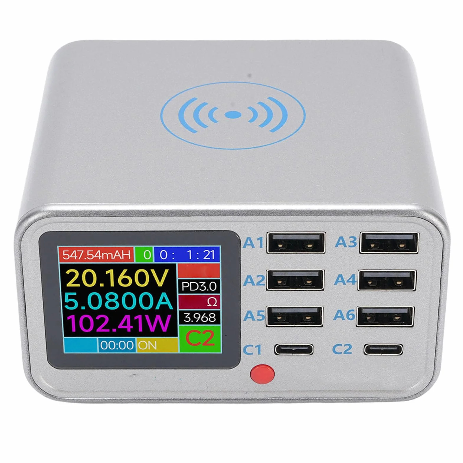 Bewinner 100 W, Mocna, 8-portowa Stacja ładująca USB z bezprzewodową podkładką, Stacja Szybkiego ładowania QC3.0 PD do Telefonów, Tabletów, urządzeń (wtyczka UE)