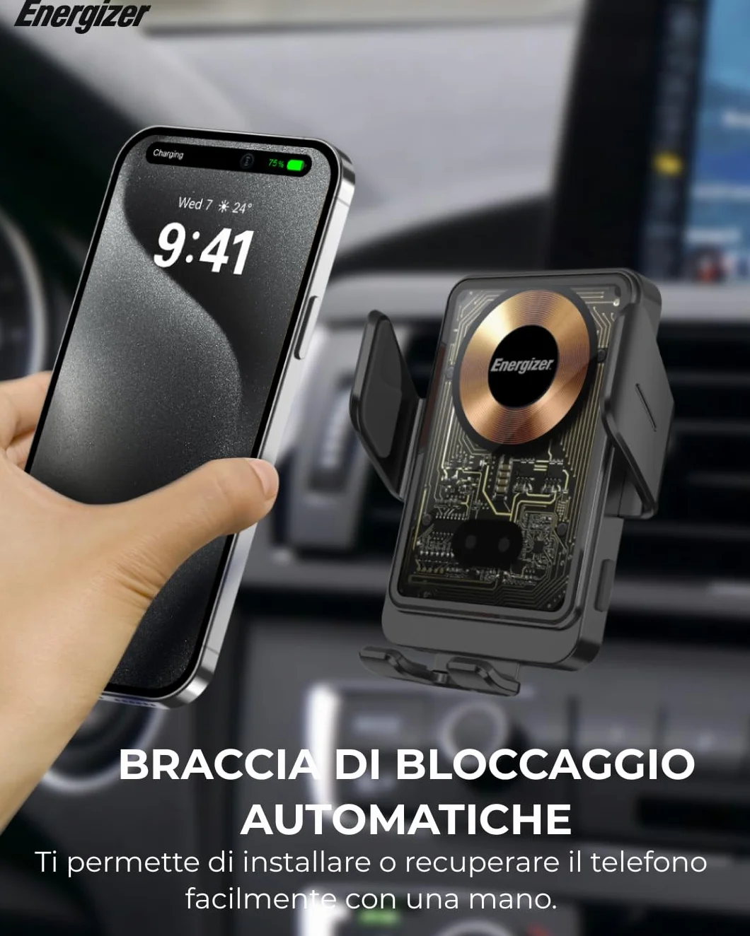 Bezprzewodowa ładowarka samochodowa 15 W | MagSafe magnetyczny uchwyt z automatycznym zaciskaniem ramion | Mocowanie deski rozdzielczej/dyszy/przedniej szyby | kompatybilny iPhone - Samsung - Huawei |