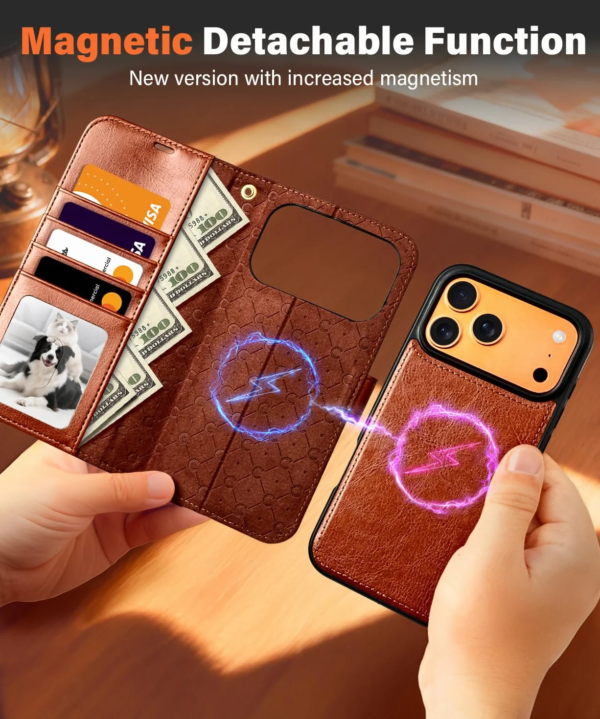 Etui na telefon iPhone 17 Pro, skórzane etui portfelowe kompatybilne z MagSafe, skórzane etui z klapką w stylu retro, z podpórką i przegródkami na karty, magnetyczne etui na telefon do iPhone