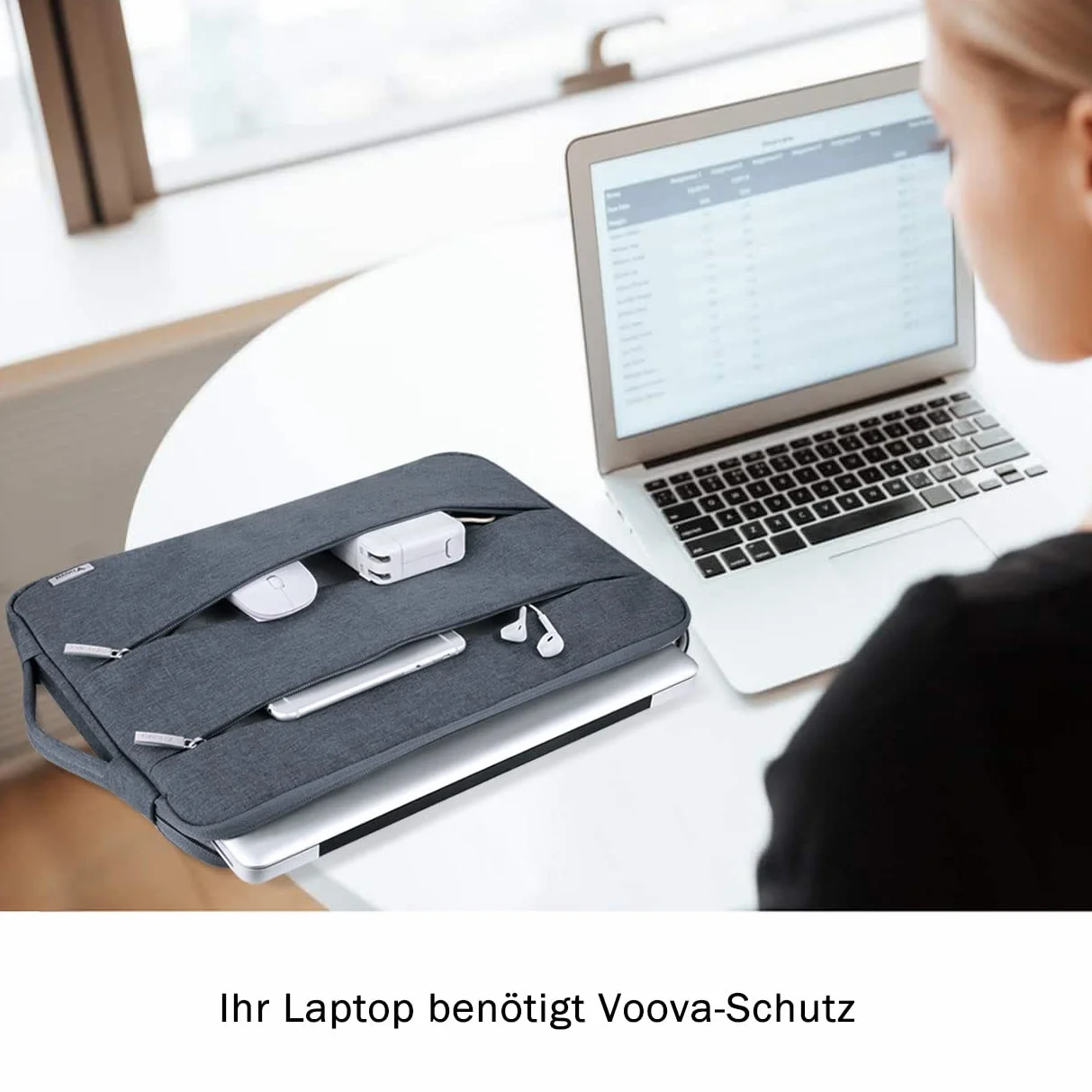 Voova Pokrowiec na laptopa wodoodporna 15 15,6 16 cali Macbook Pro HP Lenovo Acer ASUS Dell Fujitsu Gigabyte HUAWEI ciemnoszara