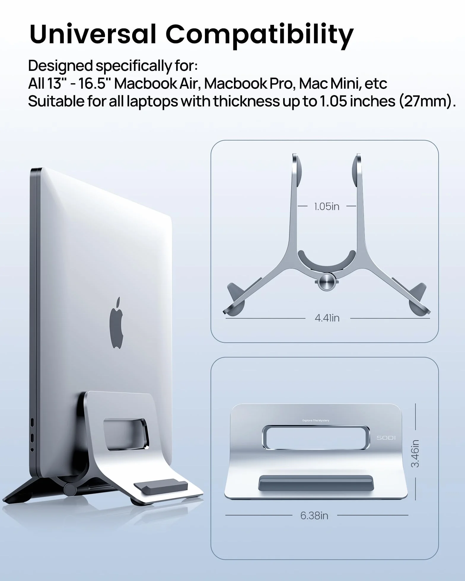 SODI Pionowy Stojak na Laptop z Automatyczną Blokadą Grawitacyjną, Aluminiowy Stojak do MacBooka i Laptopów
