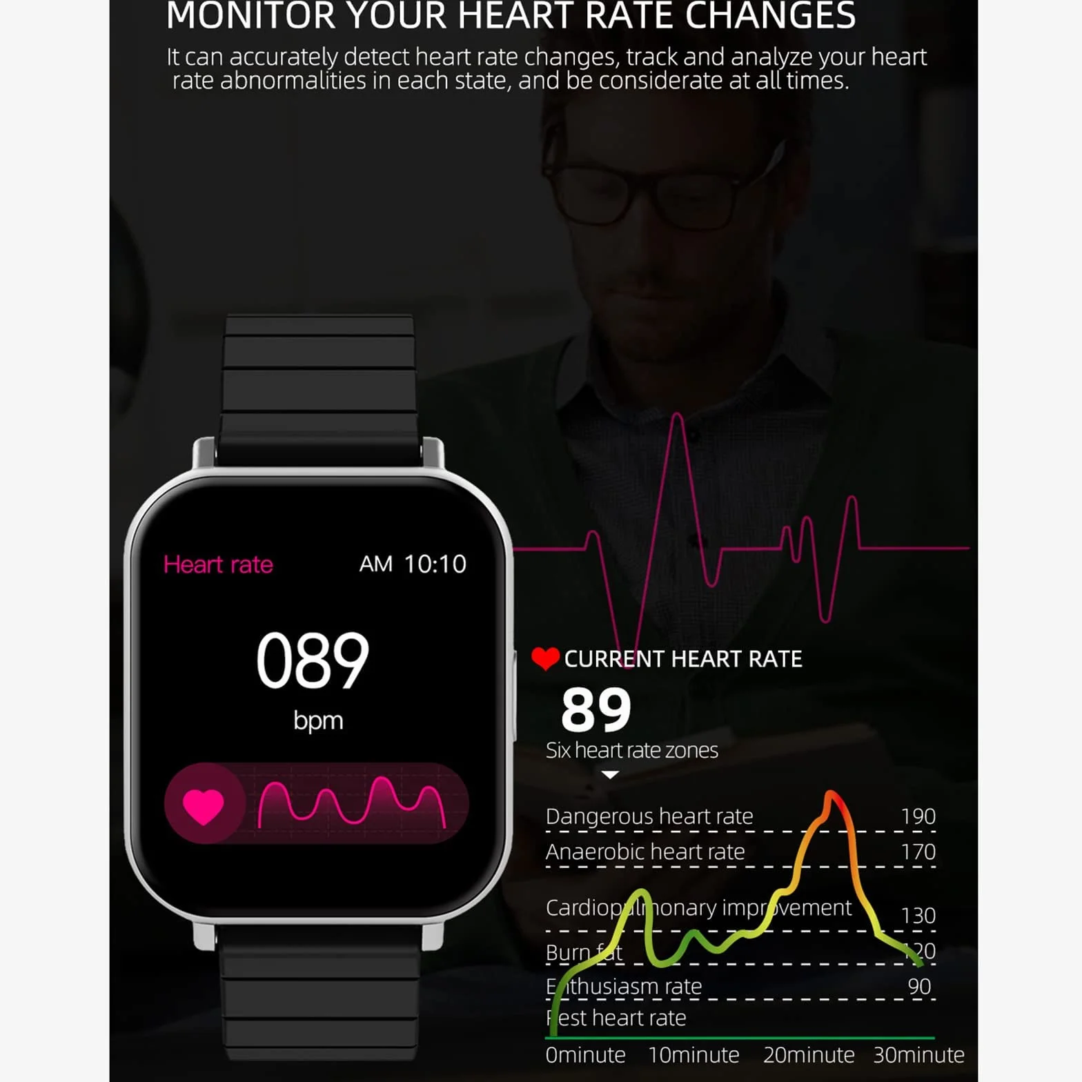 Inteligentny zegarek na telefony z systemem Android/iOS 1,54-calowy ekran dotykowy Fitness Tracker dla mężczyzn Kobiety Smartwatch z połączeniem Bluetooth/muzyką IP67 Wodoodporny zegarek fitness