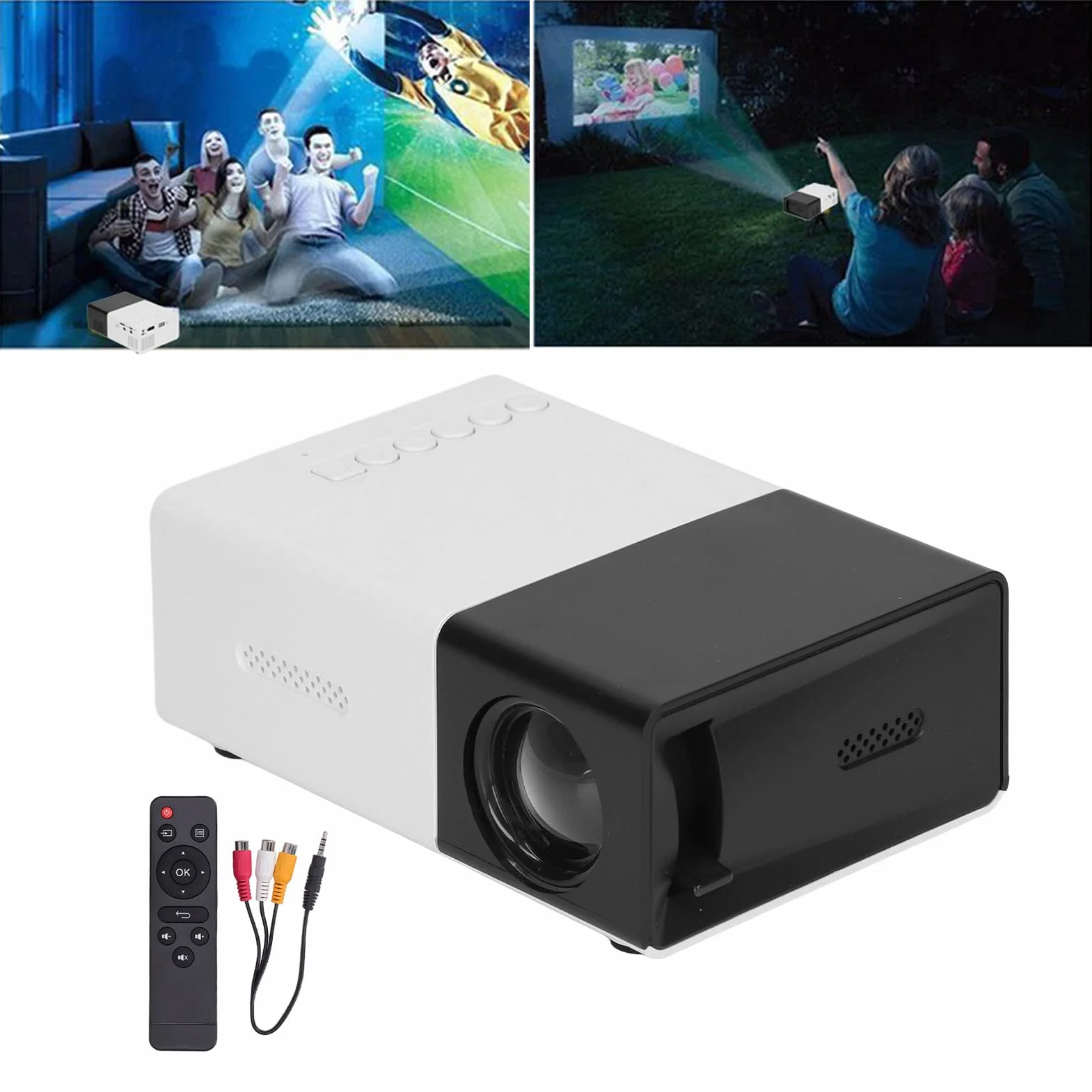 Mini Projektor Wbudowane Głośniki Obraz z Odbiciem Rozproszonym Czarny 1080P Przenośny Projektor Filmowy 100–240 V, Projektor Filmowy do Kina Domowego na świeżym Powietrzu,