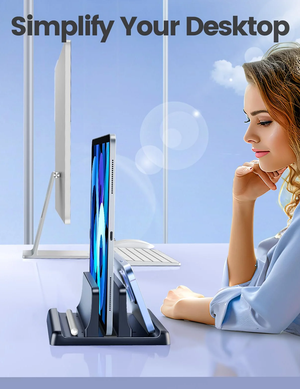 VAYDEER Stojak pionowy do laptopa 3 w 1 kompatybilny z MacBook Air Pro iPad tablet notebook do 17,3" biały