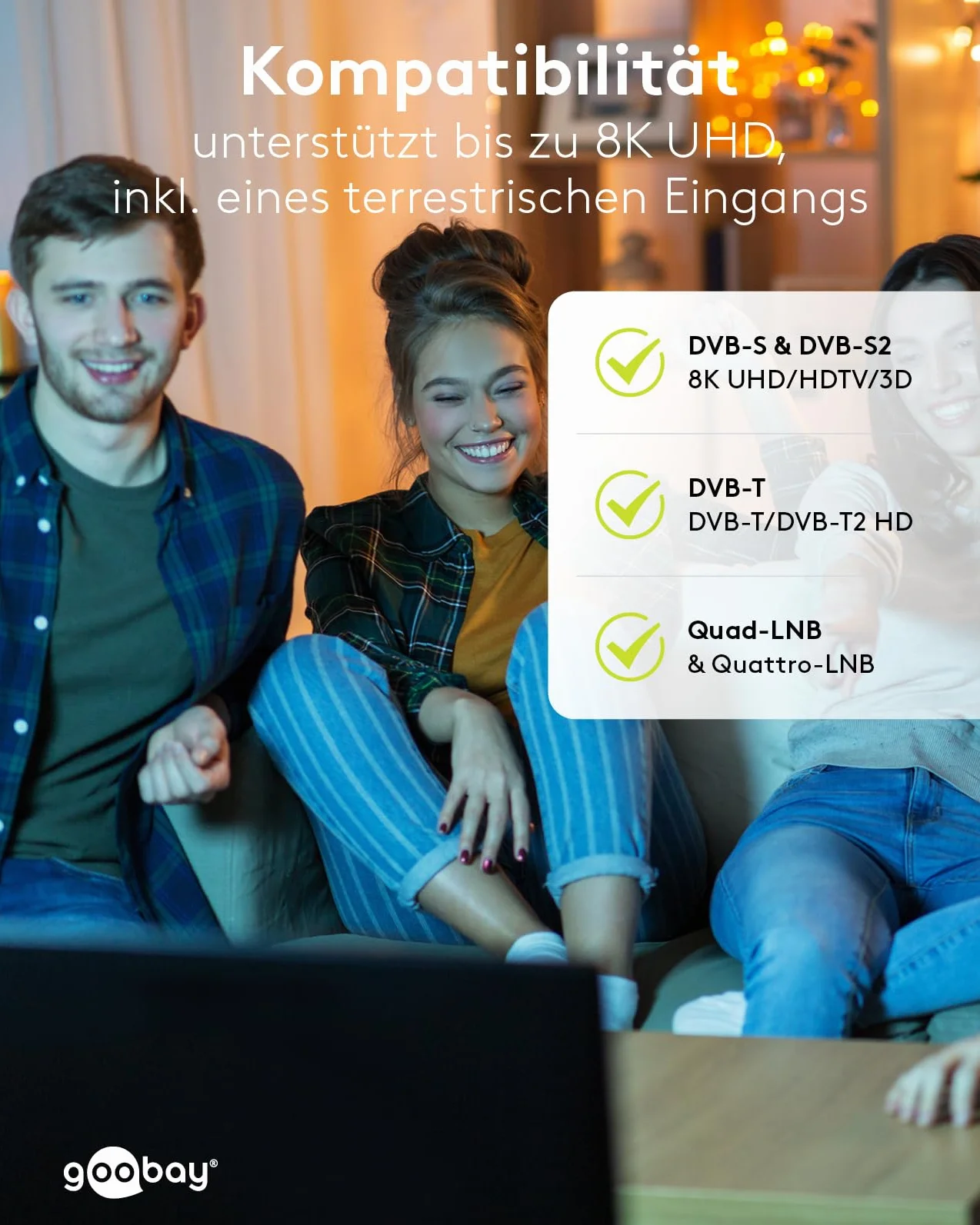 goobay 64875 Multiprzełącznik satelitarny/kompaktowy multiprzełącznik / 5 wejść / 12 wyjść / 4K, 8K UHD/DAB+ / dla 12 użytkowników