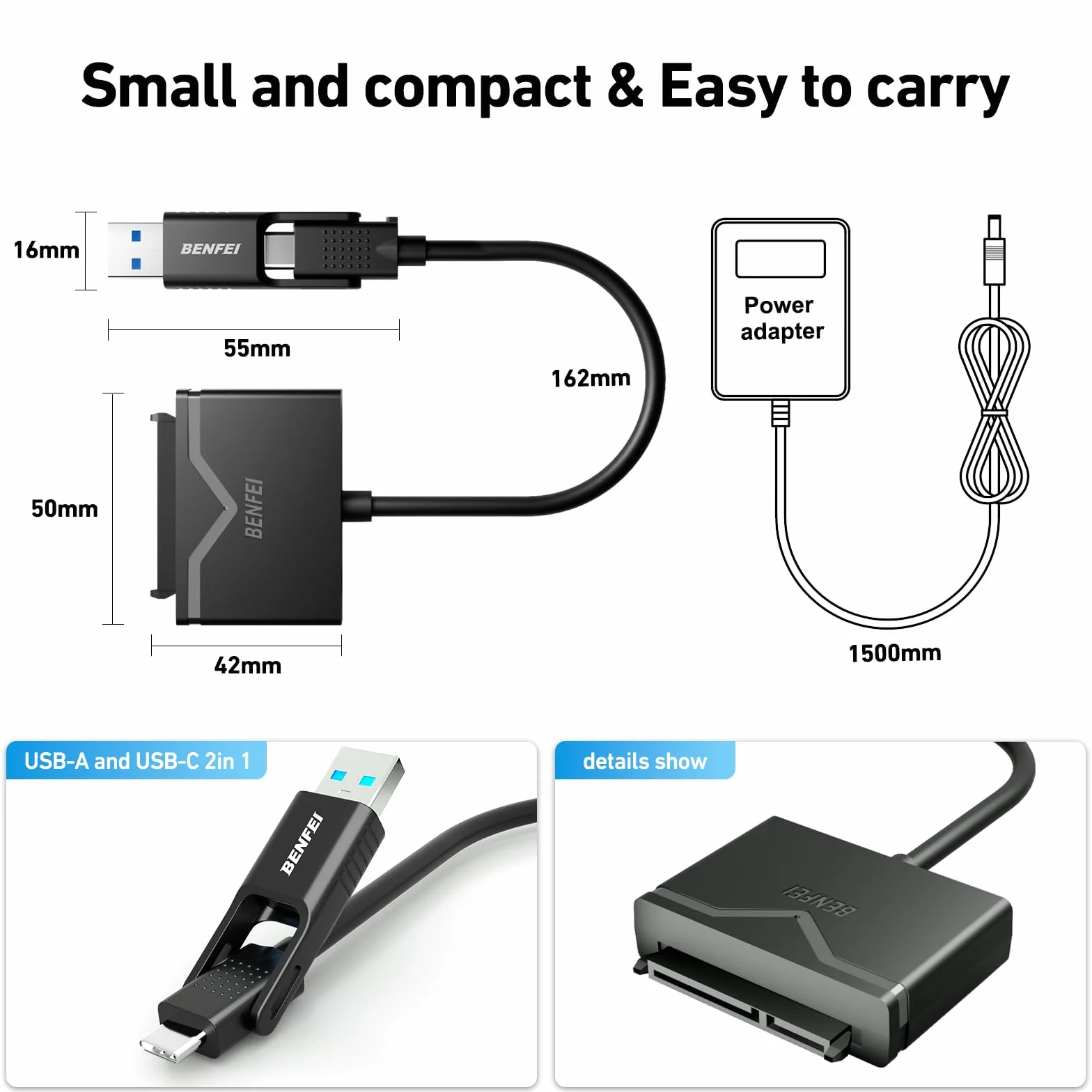 BENFEI Adapter USB 3.0 na SATA III 2,5/3,5 cala HDD/SSD 12V 2A UASP