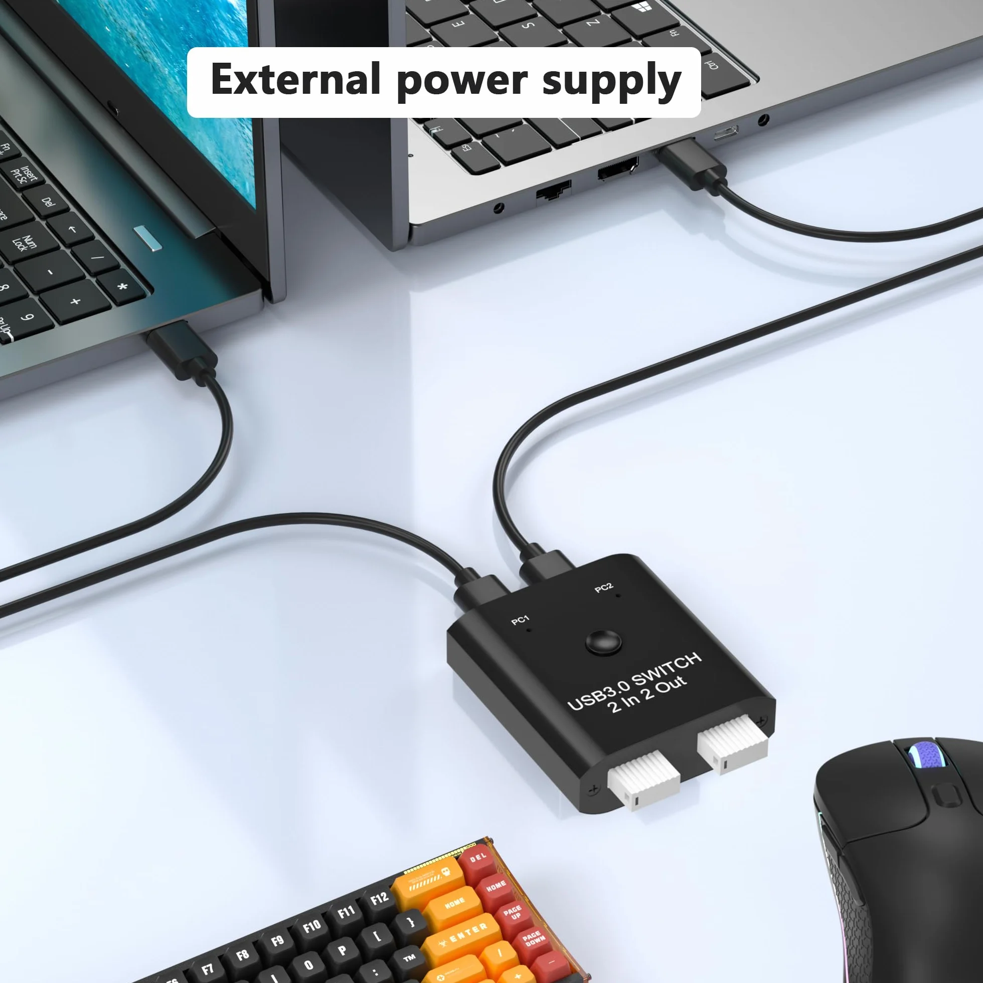 Przełącznik USB 3.0 2 w 2 wyjścia, przełącznik USB do 2 komputerów, do udostępniania klawiatury, myszy, drukarki, przełącznik udostępniania USB do Windows/Mac/Linux, 2-portowy przełącznik USB z 2