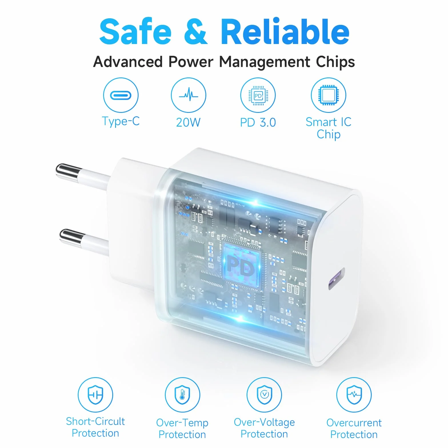 20W USB C Ładowarka PD3.0 Szybka Ładowarka z Kablem Lighting 2m do Phone 14/13/12/11 - Biały