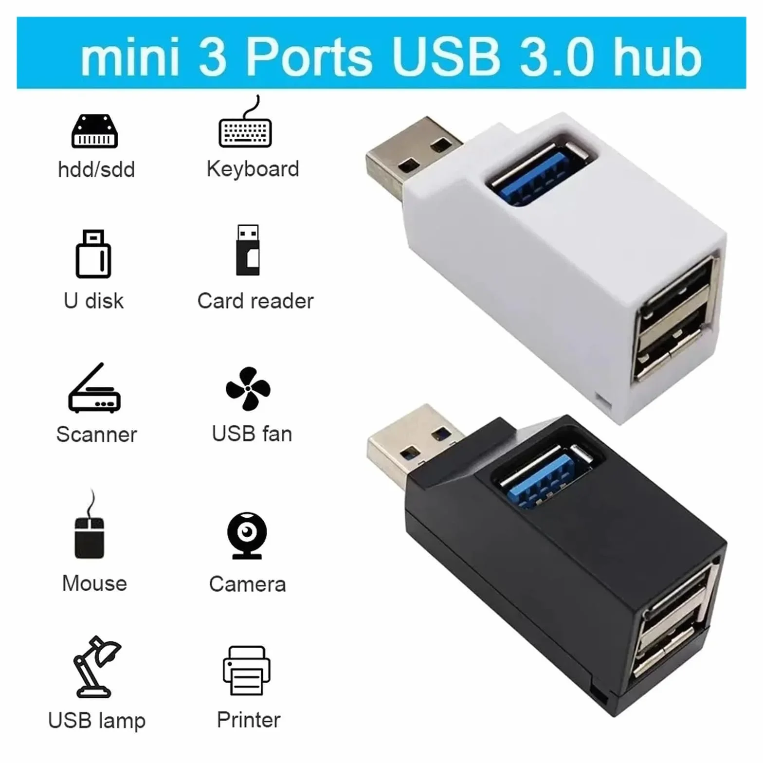 Wieloportowy rozdzielacz koncentratora USB 3.0 do laptopa PC, adapter USB 2.0/3.0 do ładowania dysku U i czytnika kart