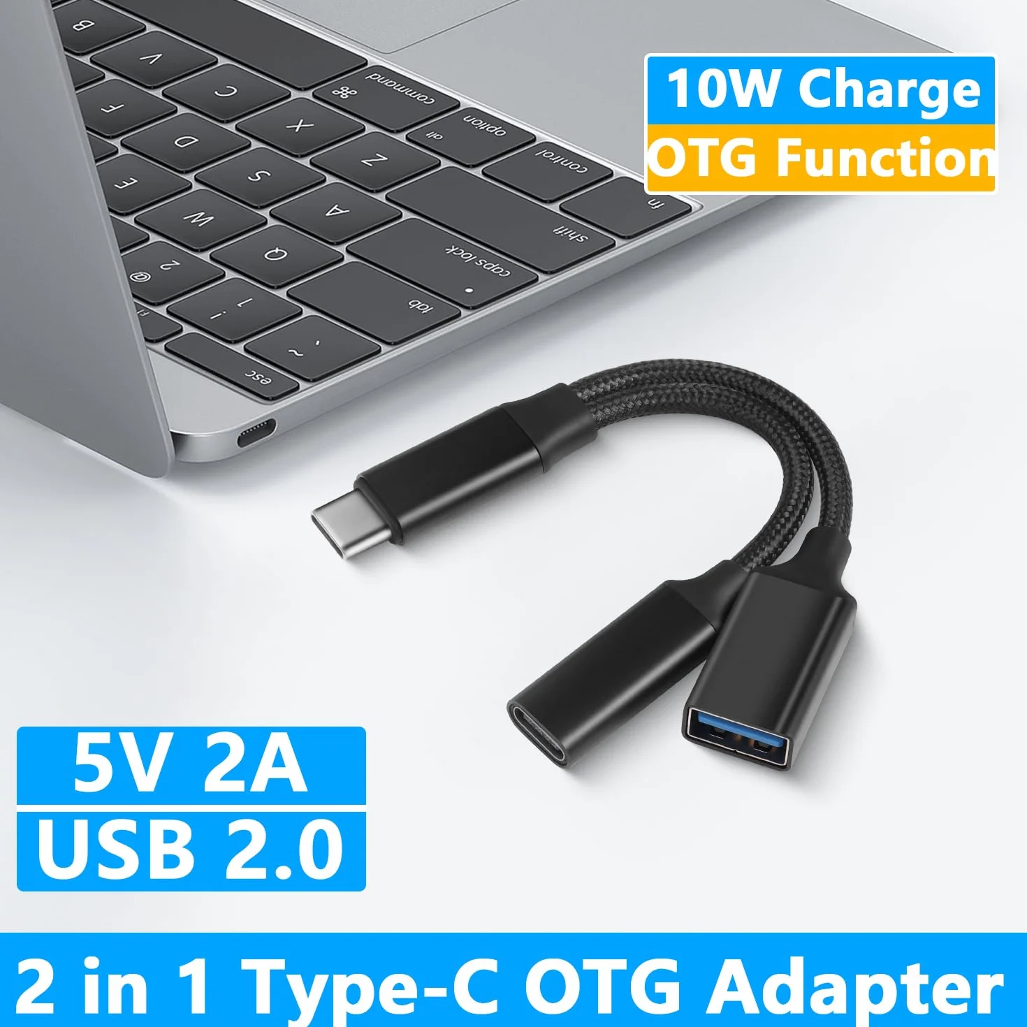 GELRHONR 2-w-1 adapter USB-C OTG z łącznikiem typu C do telefonów, laptopów, tabletów, wentylatorów, drukarzy