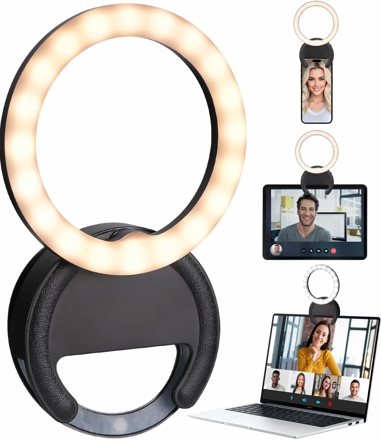 Lampa pierścieniowa na telefon komórkowy, światło pierścieniowe, regulacja temperatury barwowej od 3000 K do 7000 K, 5-stopniowa jasność, selfie, laptopów/tabletów, filmów