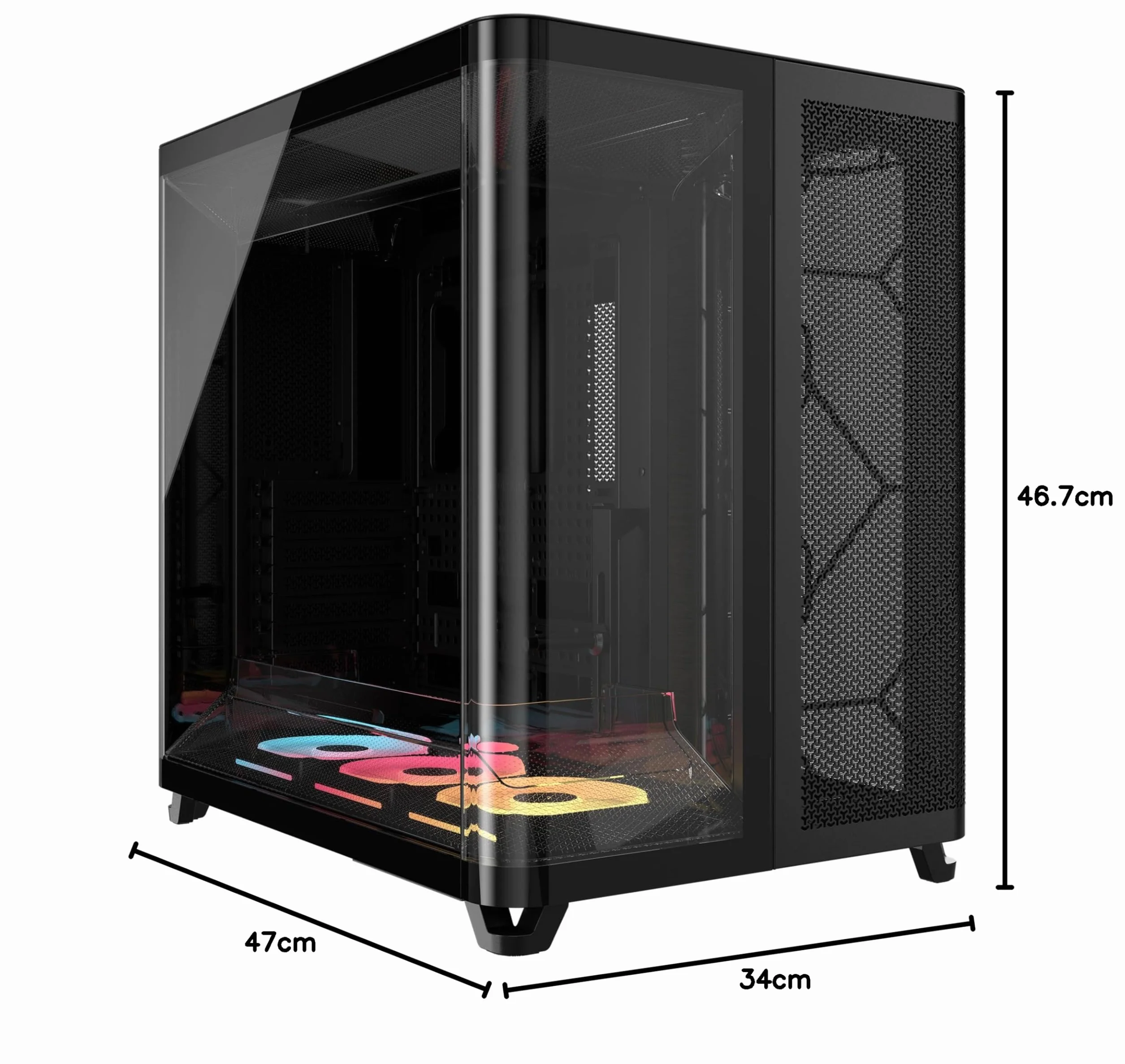 CORSAIR AIR 5400 LX-R RGB iCUE LINK trzykomorowa obudowa Mid-Tower Panoramiczna PC – 3 x wstępnie zainstalowane wentylatory LX-R RGB z odwróconym wirnikiem, niski poziom hałasu, kanały o wysokim