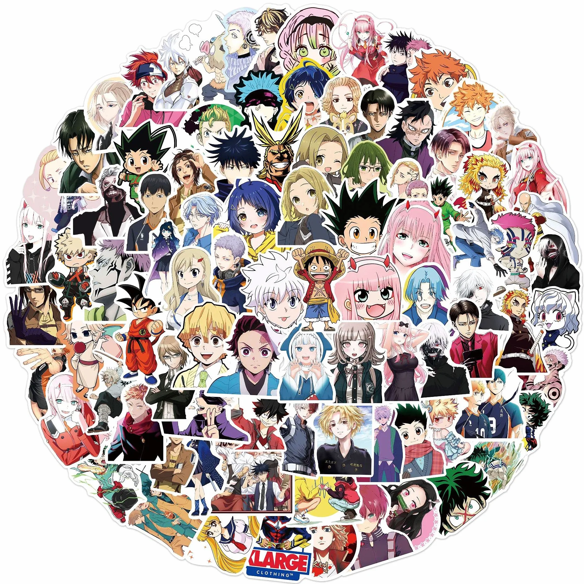100 sztuk Anime mieszane naklejki na walizkę deskorolka laptop butelki na wodę samochód nastolatki chłopcy dziewczęta wodoodporna naklejka