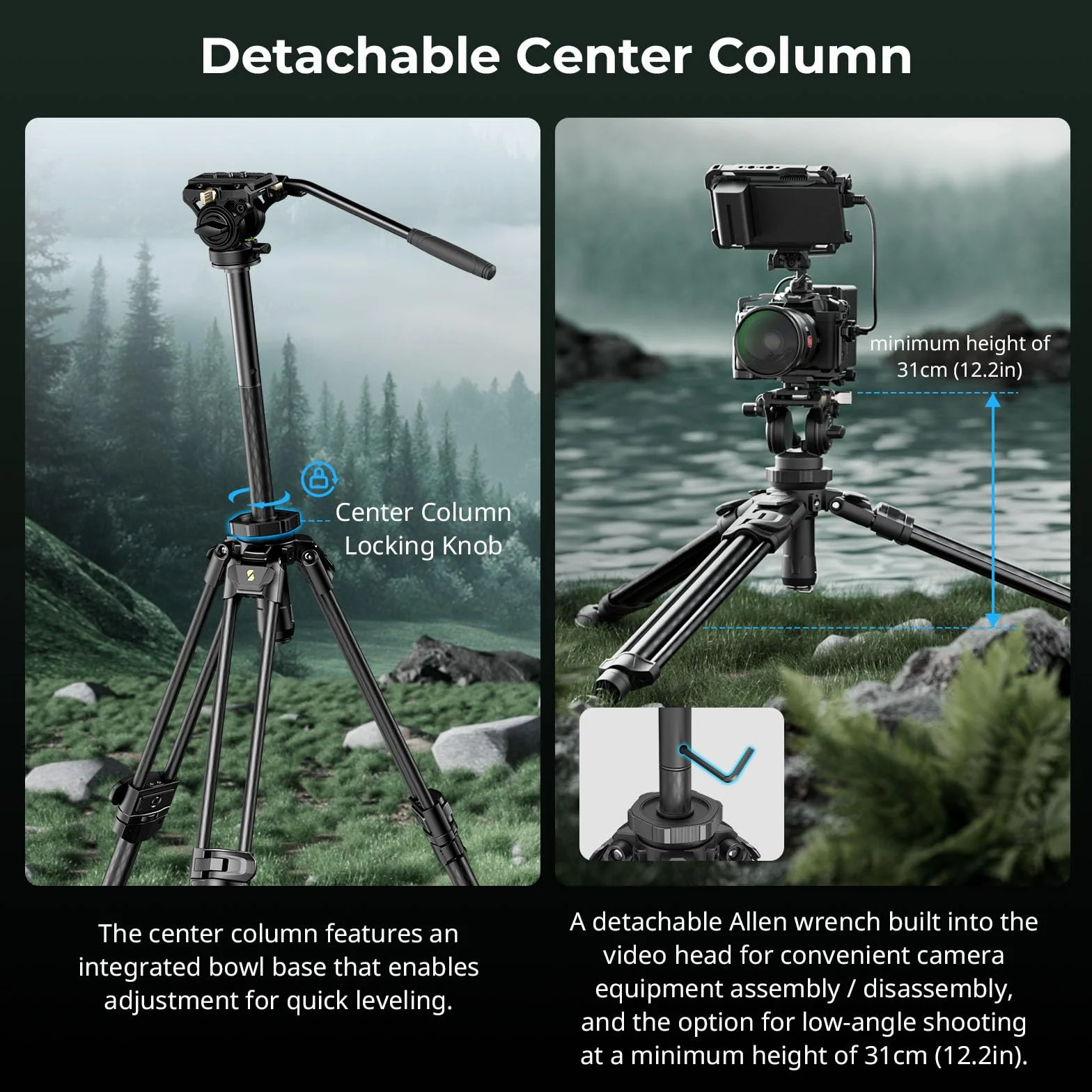 SMALLRIG Statyw wideo AD-50Pro Heavy Duty, lekki statyw z włókna węglowego z jednostopniową regulacją wysokości FreeSpeed, głowicą płynną, dwutrybową płytą QR, wagą 7 funtów, do 13,2 funta-4420