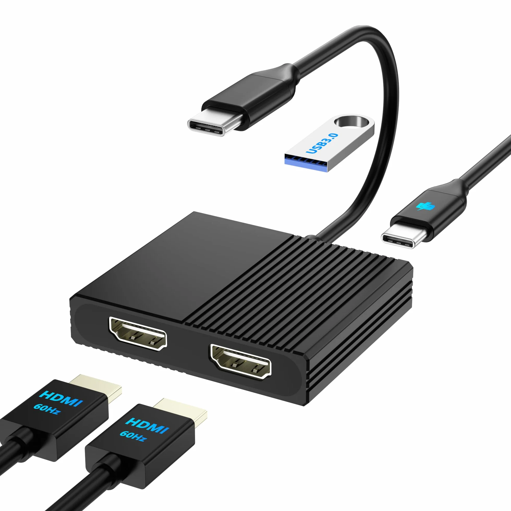 Rozdzielacz HDMI na dwa monitory, adapter USB C na podwójny HDMI 4K @ 60 Hz do laptopów Dell/HP/Mac z PD, USB 3.0, podwójny adapter HDTV na 2 monitory, rozdzielacz HDTV
