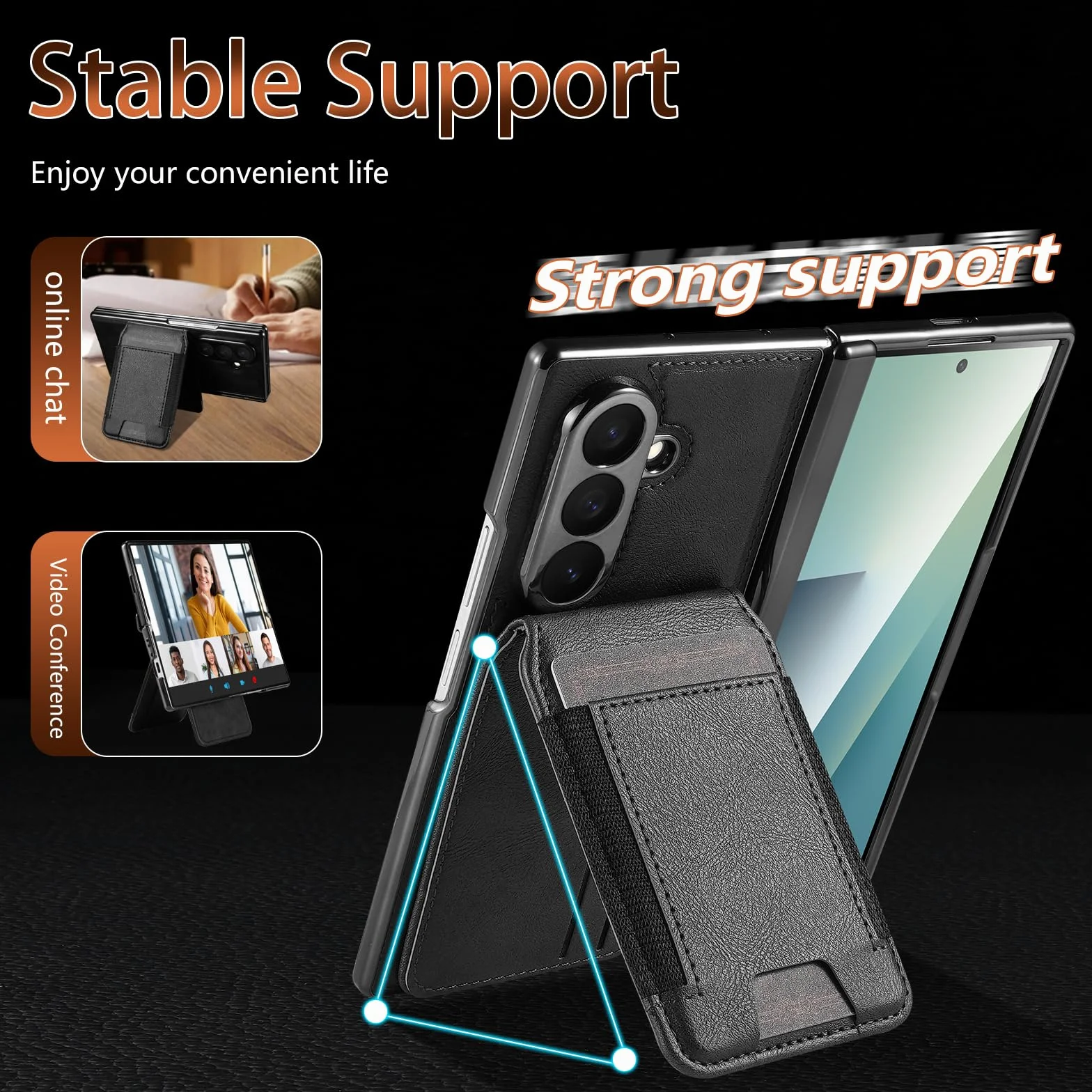 Etui na karty magnetyczne 2 w 1 do Galaxy Z Fold 3, etui na telefon, szkło hartowane, folia na ekran zewnętrzny, zawias, osłona odporna na wstrząsy (do Galaxy Z Fold 3/niebieski)