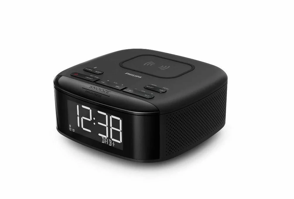 Philips R7705/10 radiobudzik DAB+/UKW radio cyfrowe (Bluetooth, podwójny alarm, funkcja uśpienia, automatyczna synchronizacja czasu, zabezpieczenie baterii, ładowarka do telefonów komórkowych)