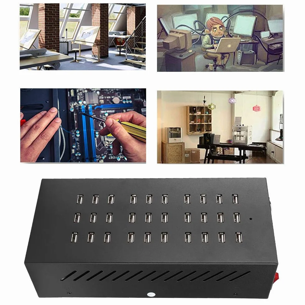 Bewinner 30-portowa stacja ładująca z koncentratorem USB wysokowydajna stacja szybkiego ładowania Stacja ładująca z koncentratorem USB do telefonów komórkowych/tabletów (100-240 V) (UE)