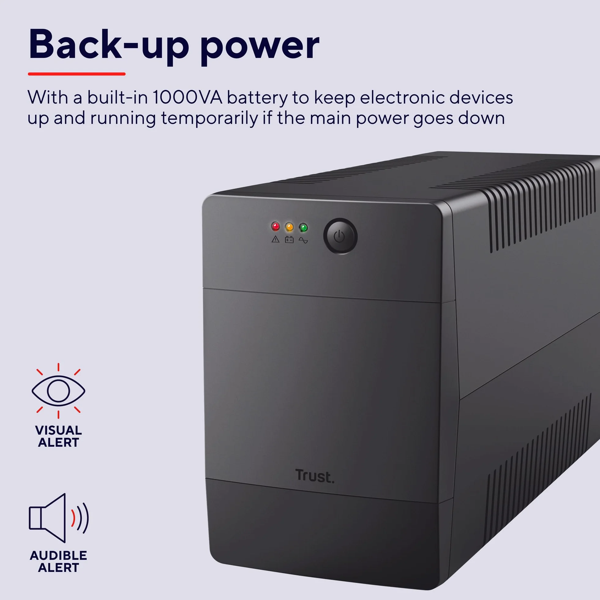 Trust Paxxon zasilacz bezprzerwowy UPS 1000 VA z akumulatorem | 4 gniazda, ochrona przed przepięciem, system zasilania gwarantowanego