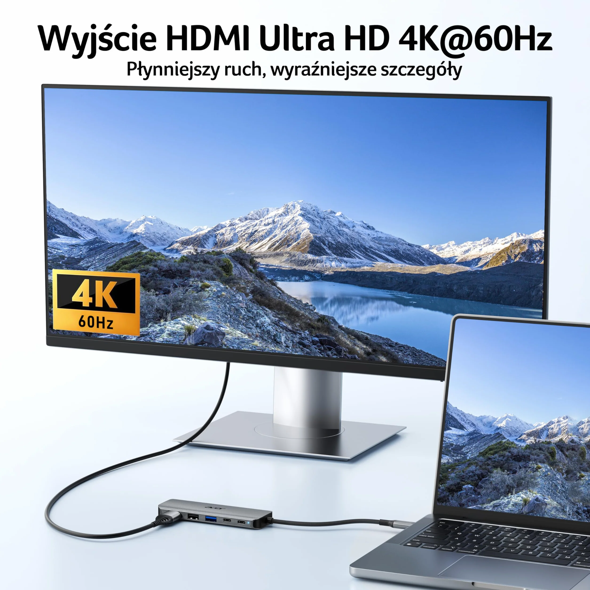 Acer Hub USB-C 5w1, USB-C do HDMI 4K@60Hz, USB-A+C 5Gbps, Ładowania PD 100W | Aluminiowy Rozdzielacz Wieloportowy z Adapterem do Laptopa iPhone 17/16/15, MacBook iPad Pro/Air, Mac mini M4, Surface S26