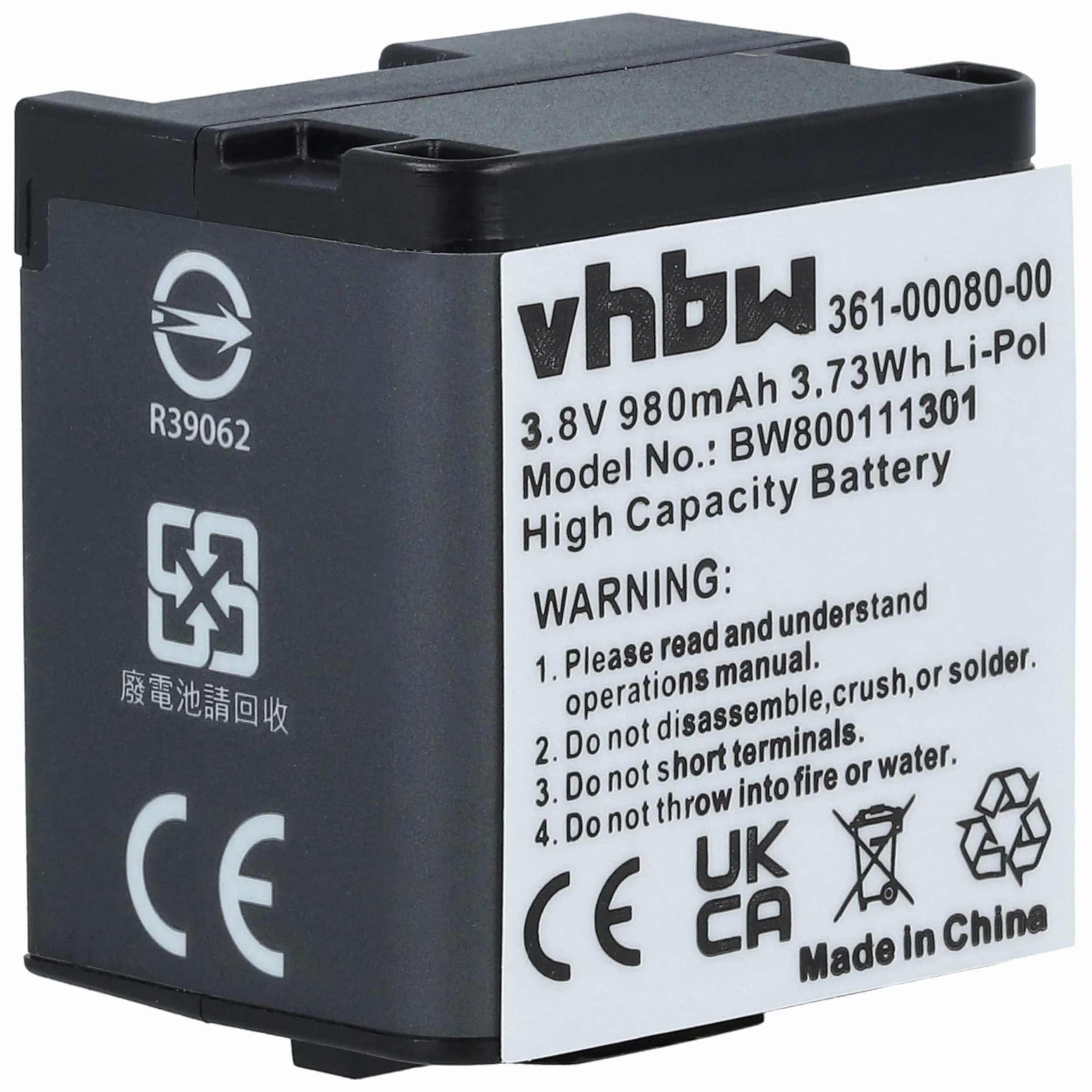 vhbw Akumulator kompatybilny z kamerą Garmin Virb X, X compact, XE video Camcorder (980 mAh, 3,8 V, litowo-polimerowy)
